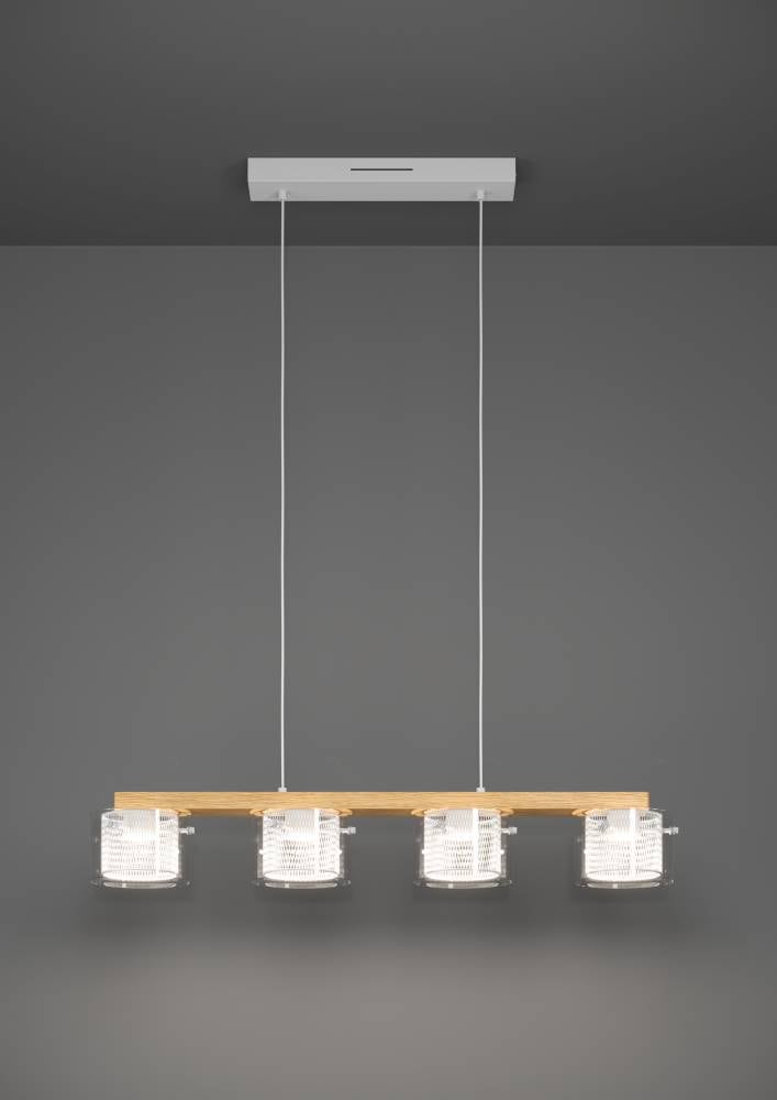 EGLO Hängeleuchte »PORTICO-Z Hängelampe Holz weiß, ZigBee 3.0, Timer, Pendelleuchte«, 4 flammig, Leuchtmittel LED-Modul | LED fest integriert, App / Sprachsteuerung Alexa, 88x15x110cm, exkl. Fernbedienung