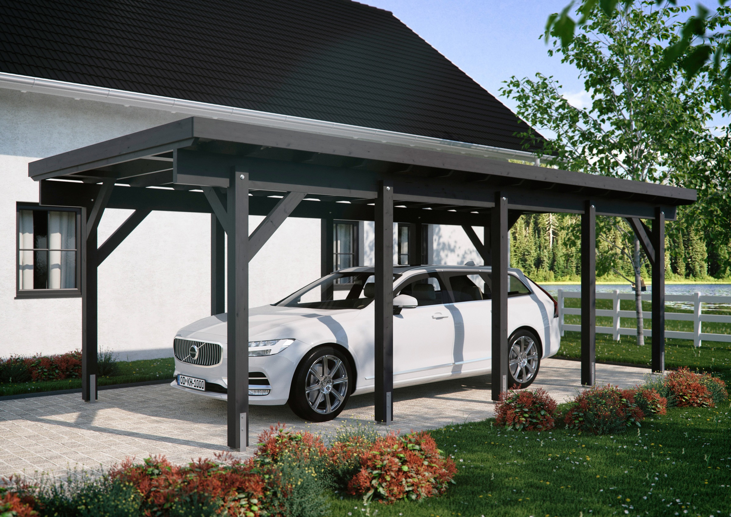 Kiehn-Holz Einzelcarport »KH 320 / KH 321«, Holz, 275 cm, anthrazit, Stahl-Dach, versch. Farben