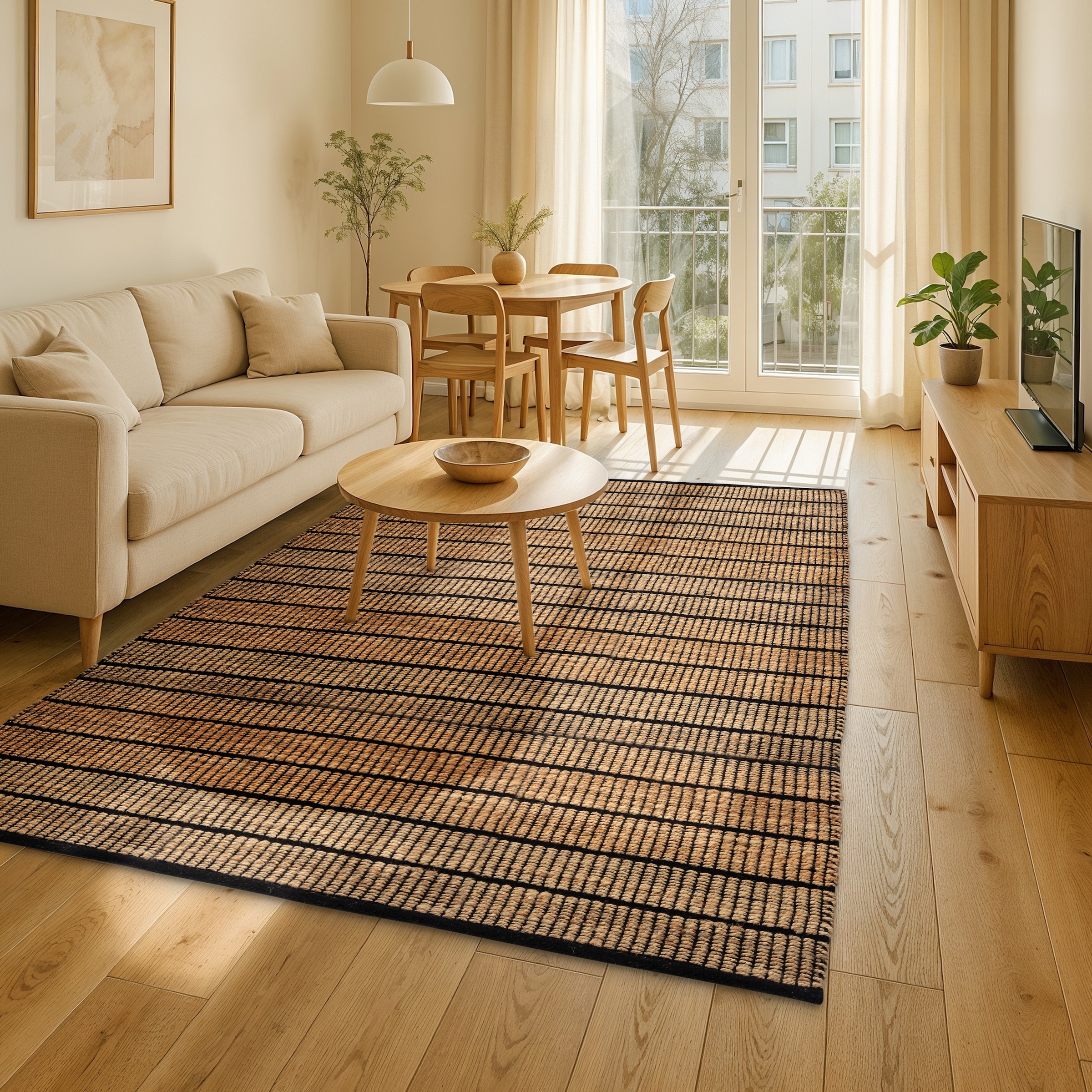 SCHÖNER WOHNEN-Kollektion Teppich »Nalaya« rechteckig 10 mm Höhe Jute/Baumwolle, rustikale Haptik, Streifenoptik, Wohnzimmer