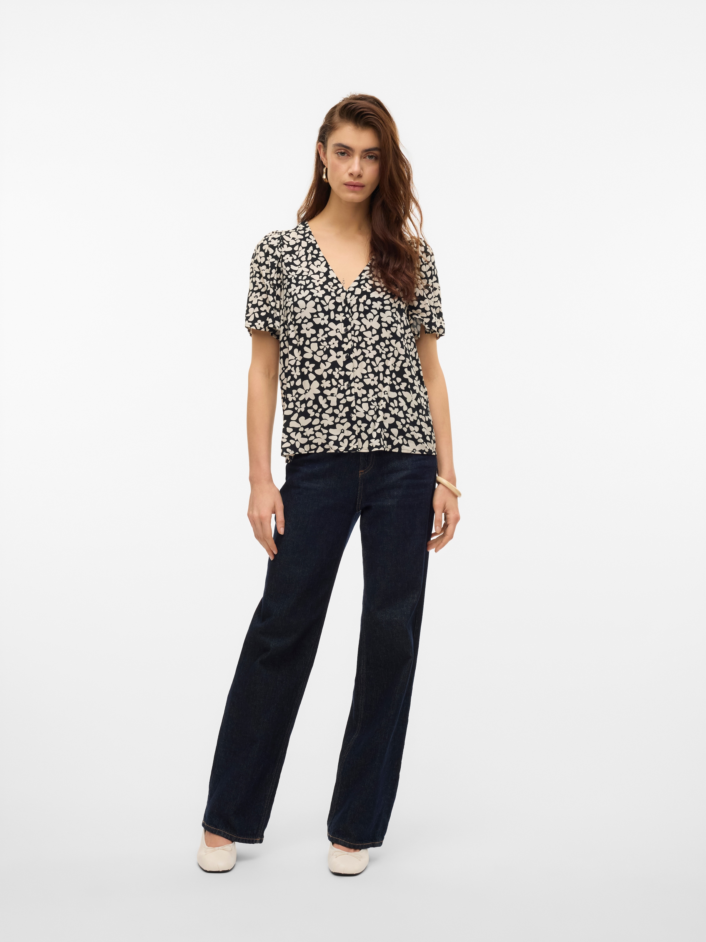 Vero Moda Kurzarmbluse »VMALBA SS V-NECK SHIRT WVN GA«