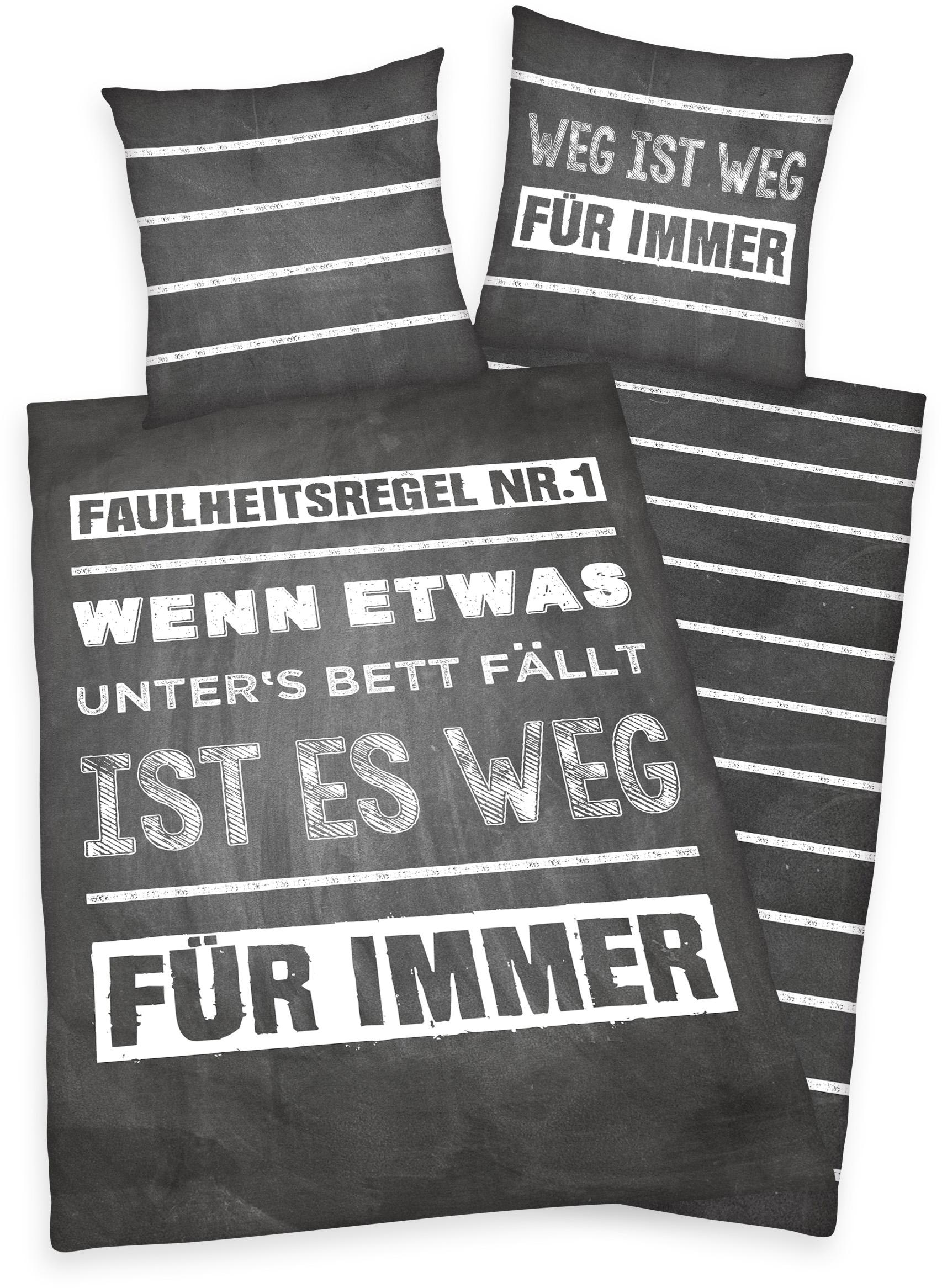 Herding Young Collection Jugendbettwäsche "Faulheit" 2 Stk. Sprüche- und Streifendesign