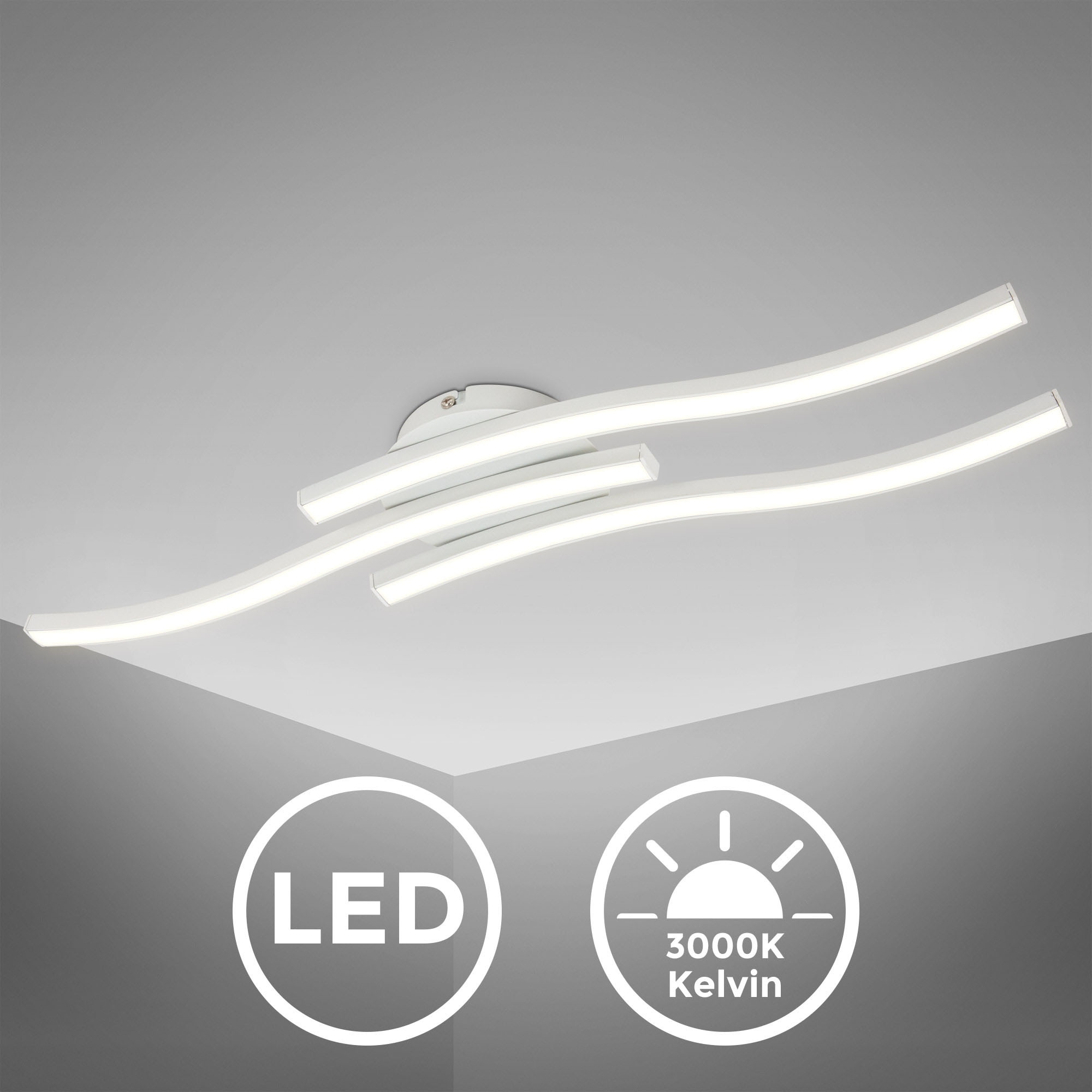 B.K.Licht LED Deckenleuchte »BK_DL1486 Deckenlampe, 3.000K warmweißes  Licht, Länge: 56,5cm, Weiß«, 3 flammig-flammig, 3-Flammig, 3x 6 Watt, 3x  480 Lumen online kaufen | mit 3 Jahren XXL Garantie | Deckenlampen