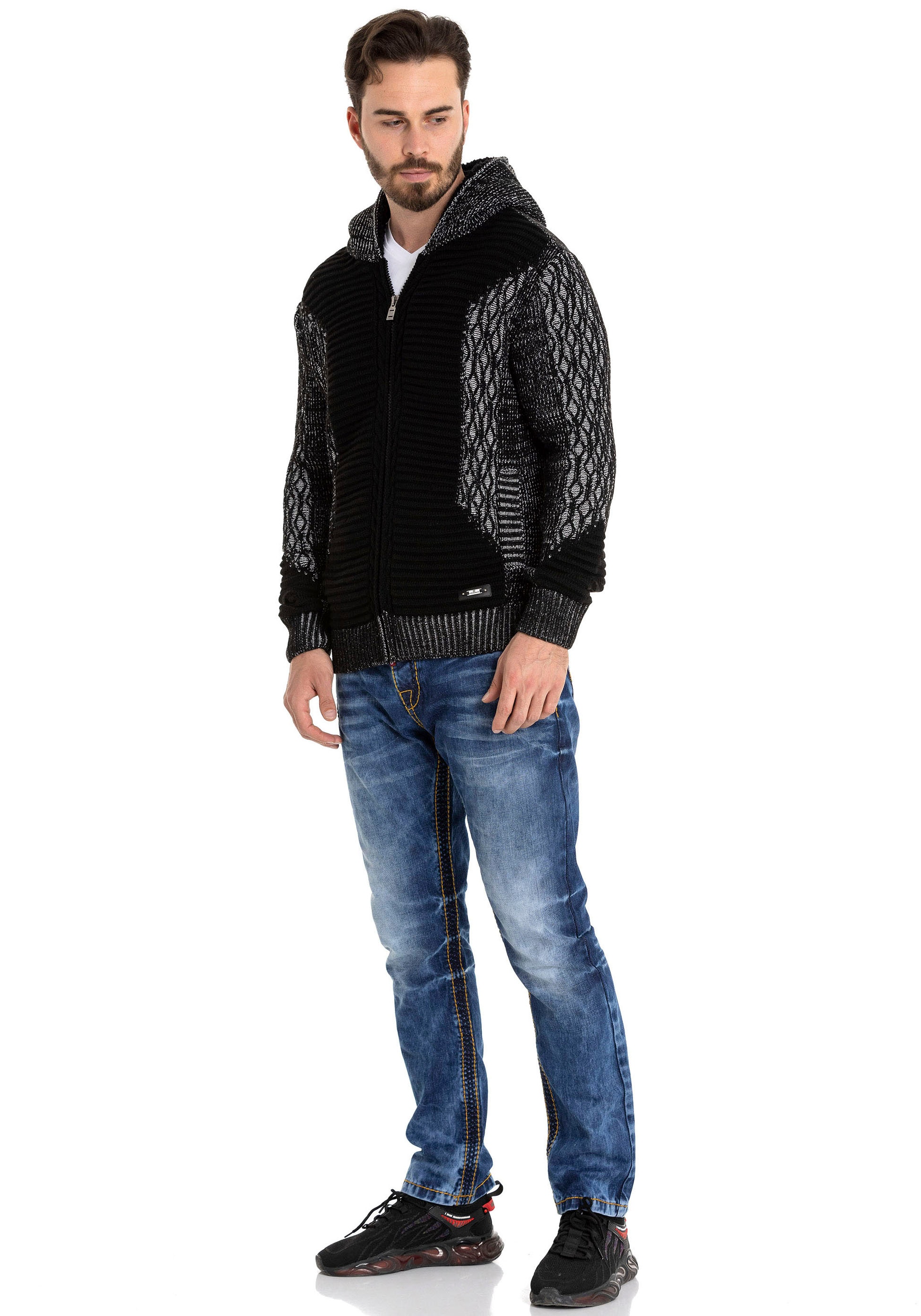 Cipo & Baxx Cardigan, mit flauschiger Kapuze