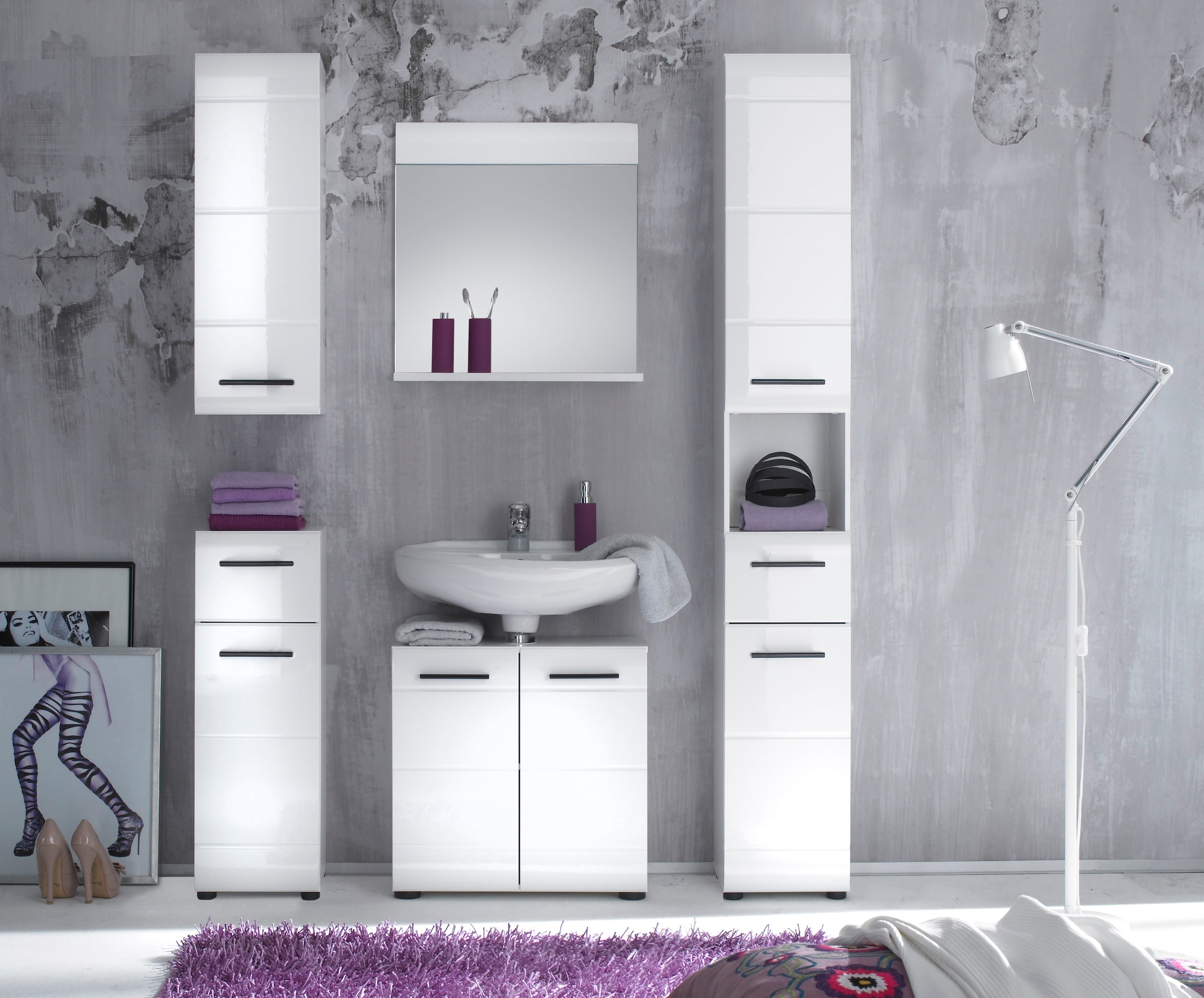 INOSIGN Hängeschrank »Sovana«, Badezimmerschrank mit 2 Fächern in Weiß - Maße (B/T/H) 30/24/77 cm