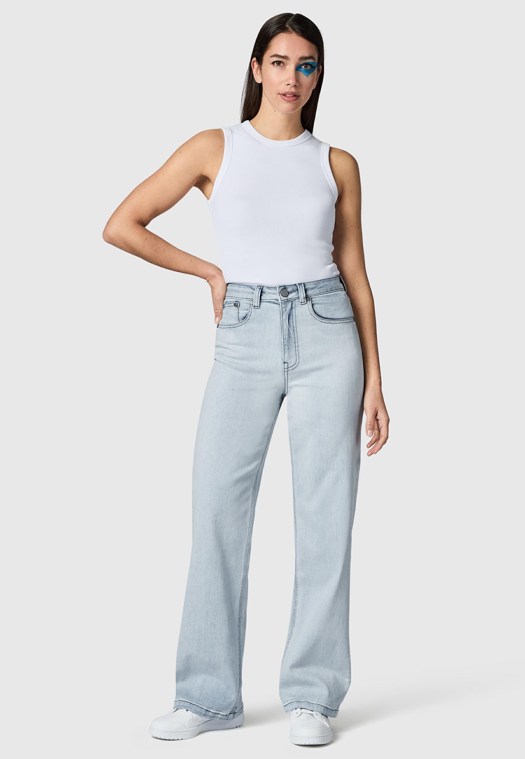 PEAK TIME Weite Jeans »Weite Jeans Eklipsa« Damen Wide Leg Jeans mit Logoprägung