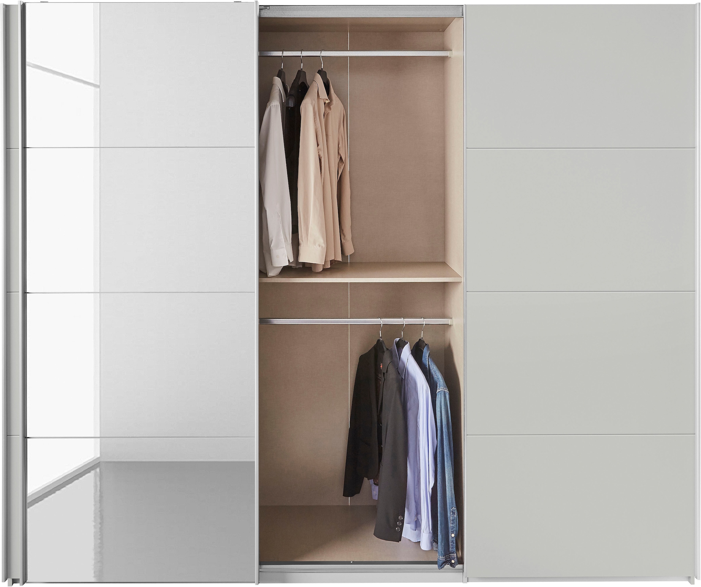 rauch Schwebetürenschrank »Kleiderschrank Schrank Garderobe Wäscheschrank TOMA«, inkl. Regaleinsatz sowie zusätzlichen Einlegeböden MADE IN GERMANY