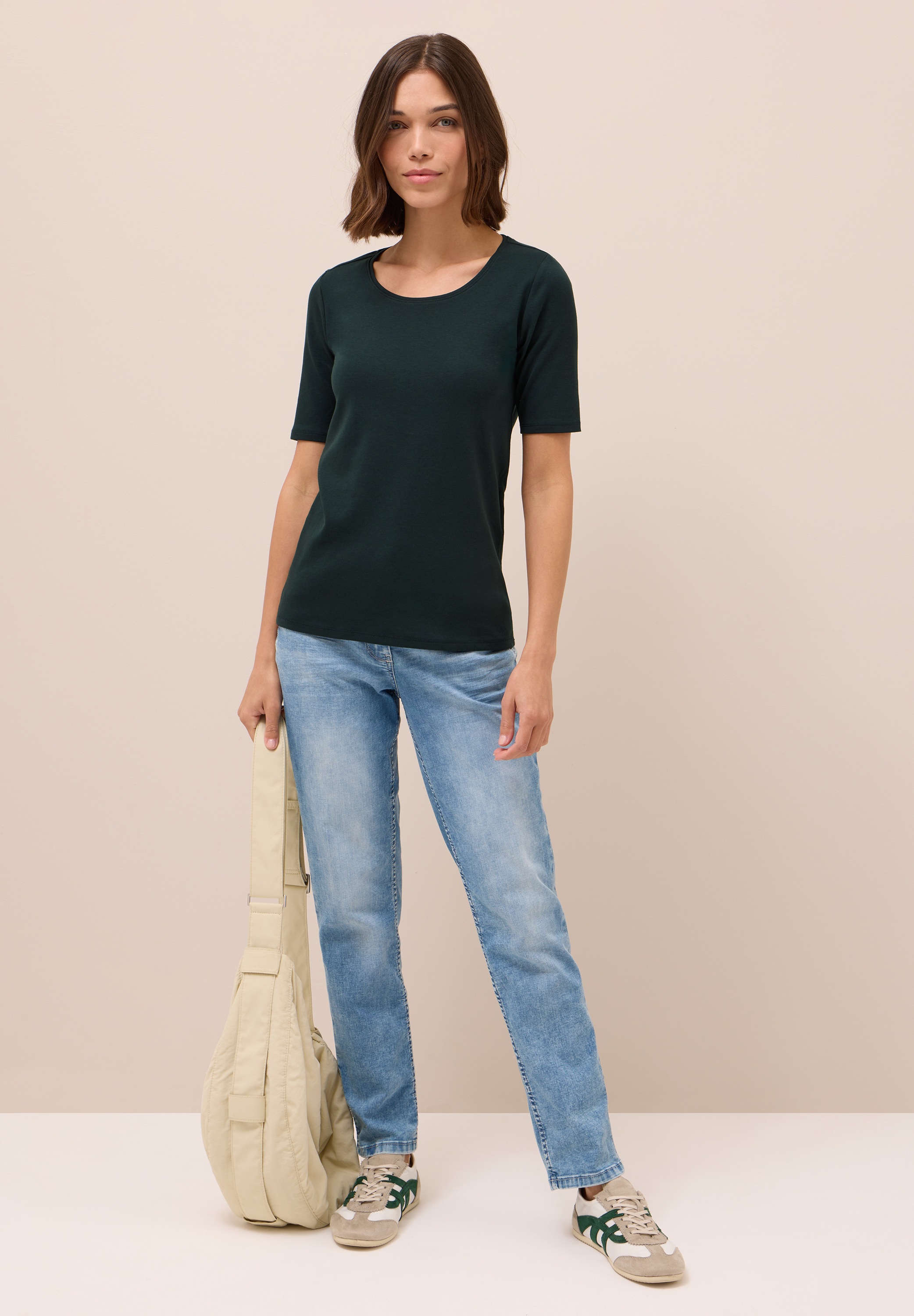 Cecil Rundhalsshirt »Style Lena«, mit Halbärmeln
