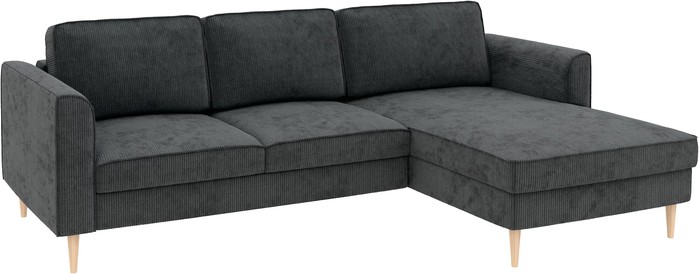 Home affaire Ecksofa »Booster, whlw. mit Schlaffunktion & Bettkasten, Fuß Buche lackiert« Recamiere beidseitig montierbar, Sofa in L-Form, 232 cm