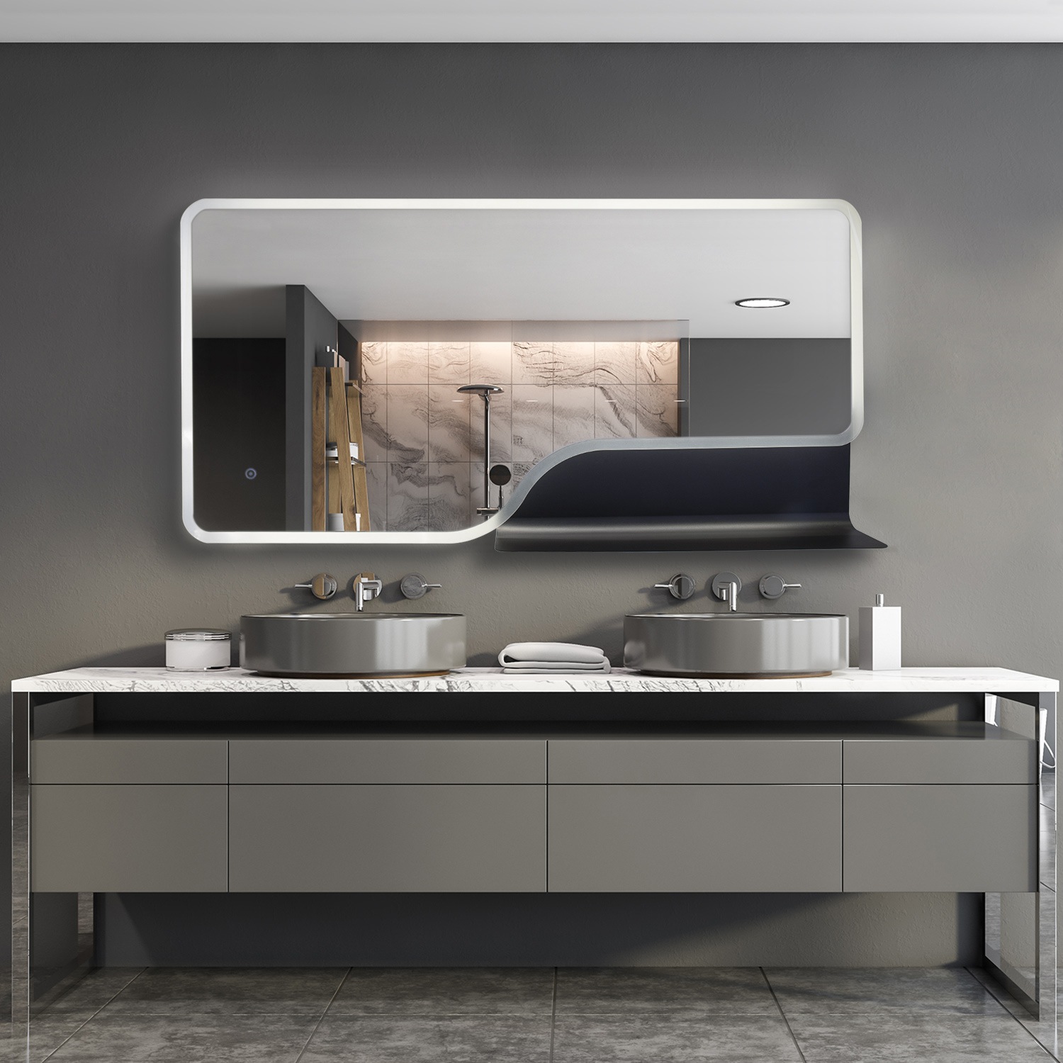 Paco Home Wandleuchte »FANTASY«, Beleuchteter Spiegel LED Backlight Ablage Badspiegel Touch-Wandspiegel