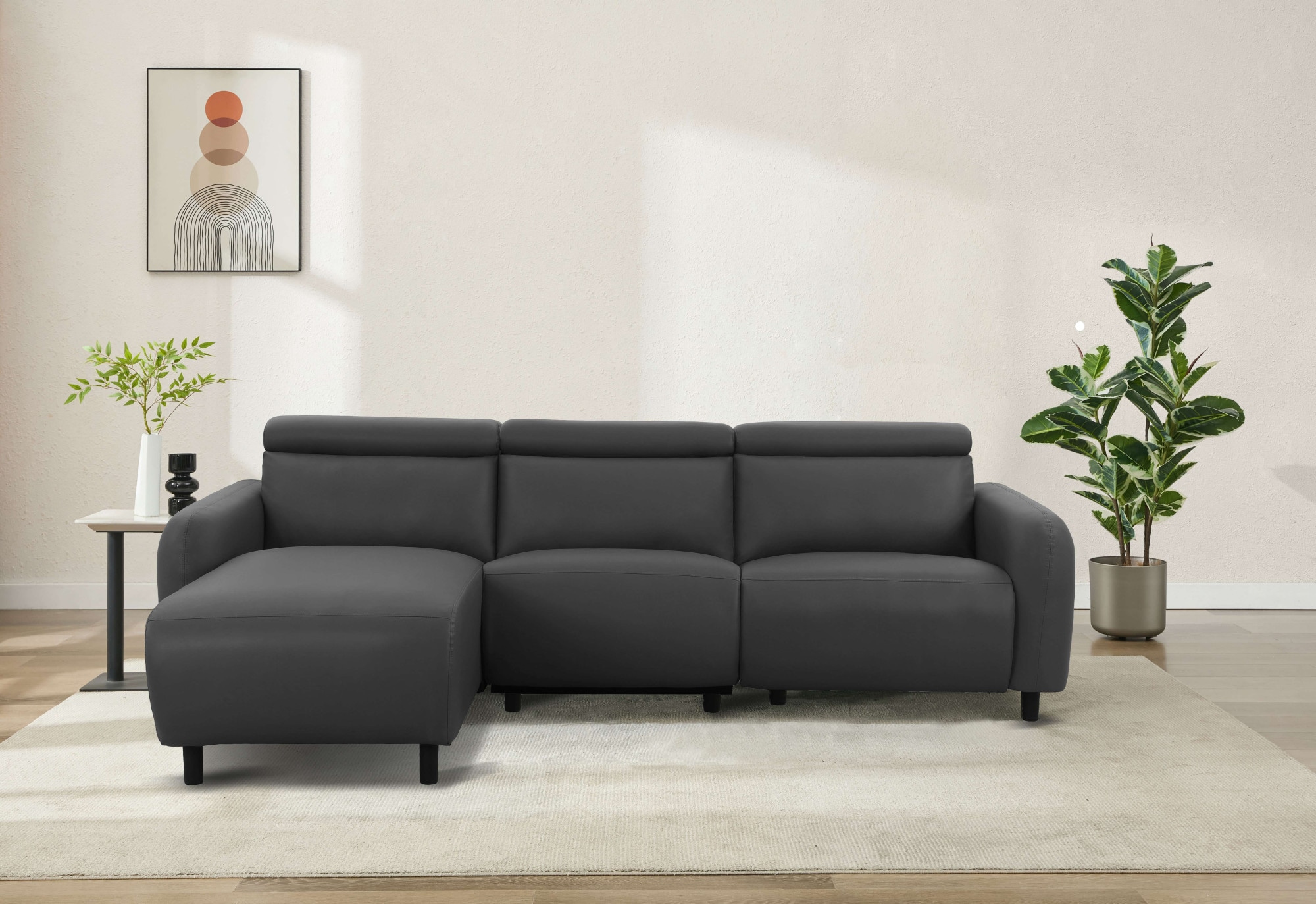 Home affaire Ecksofa »SKAANE Lederoptik, L-Form, 274 cm, manuelle u. elektrische Funktion,«, rundes Design, Kopfteilverstellung, Federkernpolsterung