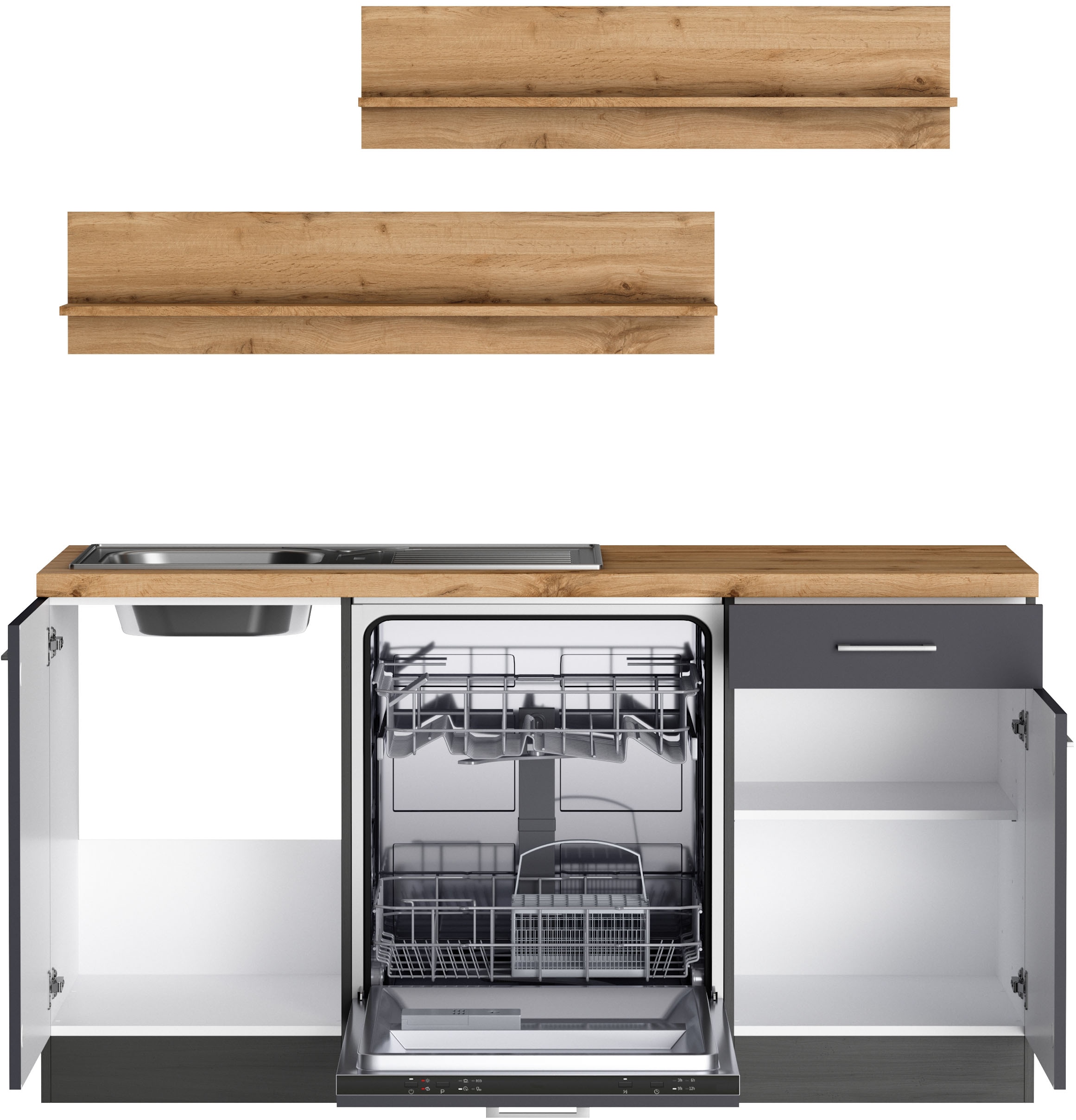 KOCHSTATION Winkelküche »KS-Milan, optional mit Muldenlüfter« Stellbr.360/220 cm, wahlweise mit E-Geräten, Kochfeld mit Dunstabzug