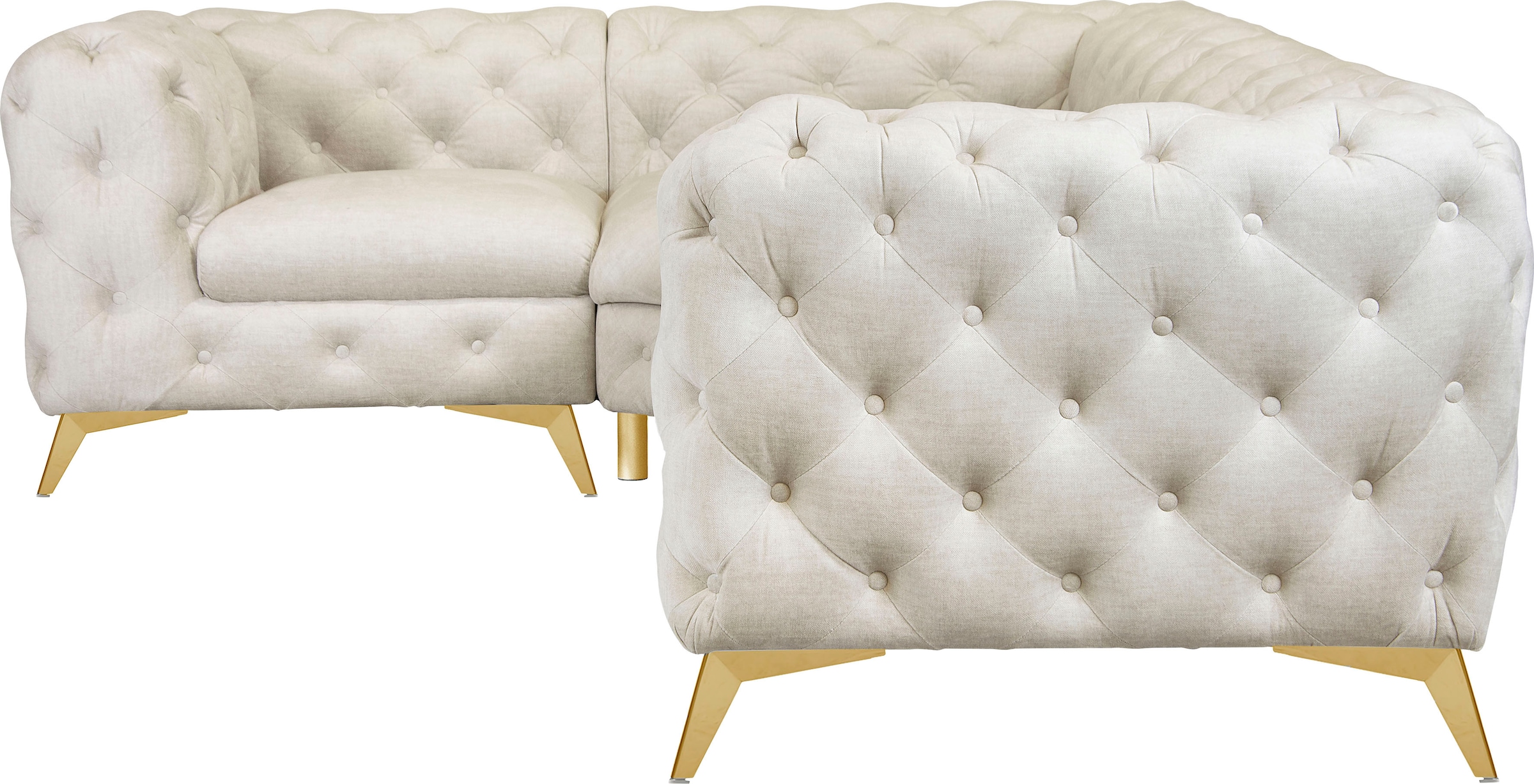 Leonique Chesterfield-Sofa »Ecksofa GLYNIS L-Form mit Wellenunterfederung, Maße B/T/H 264/204/75cm«, aufwändige Knopfheftung, moderne Chesterfield Optik, Fußfarbe wählbar