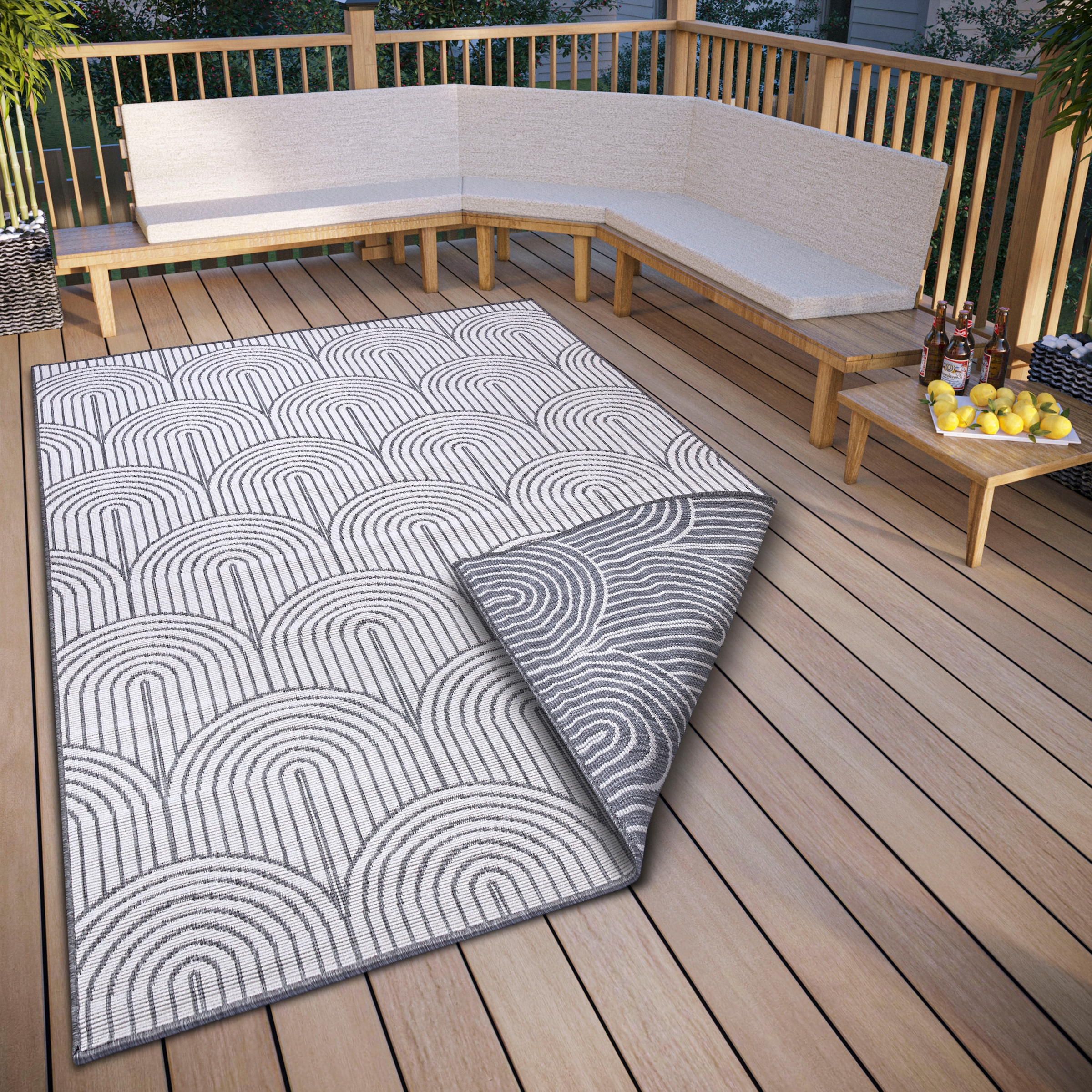 THE RUGS Flatweave Indoor Outdoor Reversible Rug Pangli Durable Polypropylene in Grey | Size: 120cm x 170cm