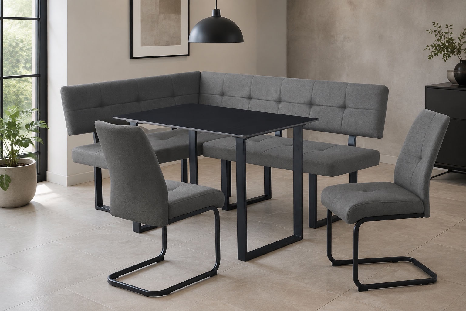 OTTO home Eckbankgruppe »Alabama, 4tlg-Set, Esstisch, Eckbank plus 2 Stühle« Spar-Set, 4 tlg. Sitzgruppe mit Federkern, 2 Freischwingern und Sinterstein-Tisch