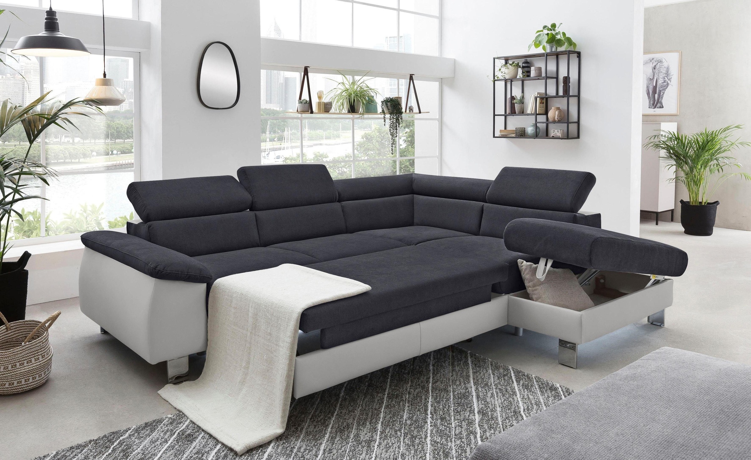 COTTA Polstergarnitur »Komaris L-Form«, (Set), Set bestehend aus: Ecksofa mit Kopfteilverstellung & Hocker