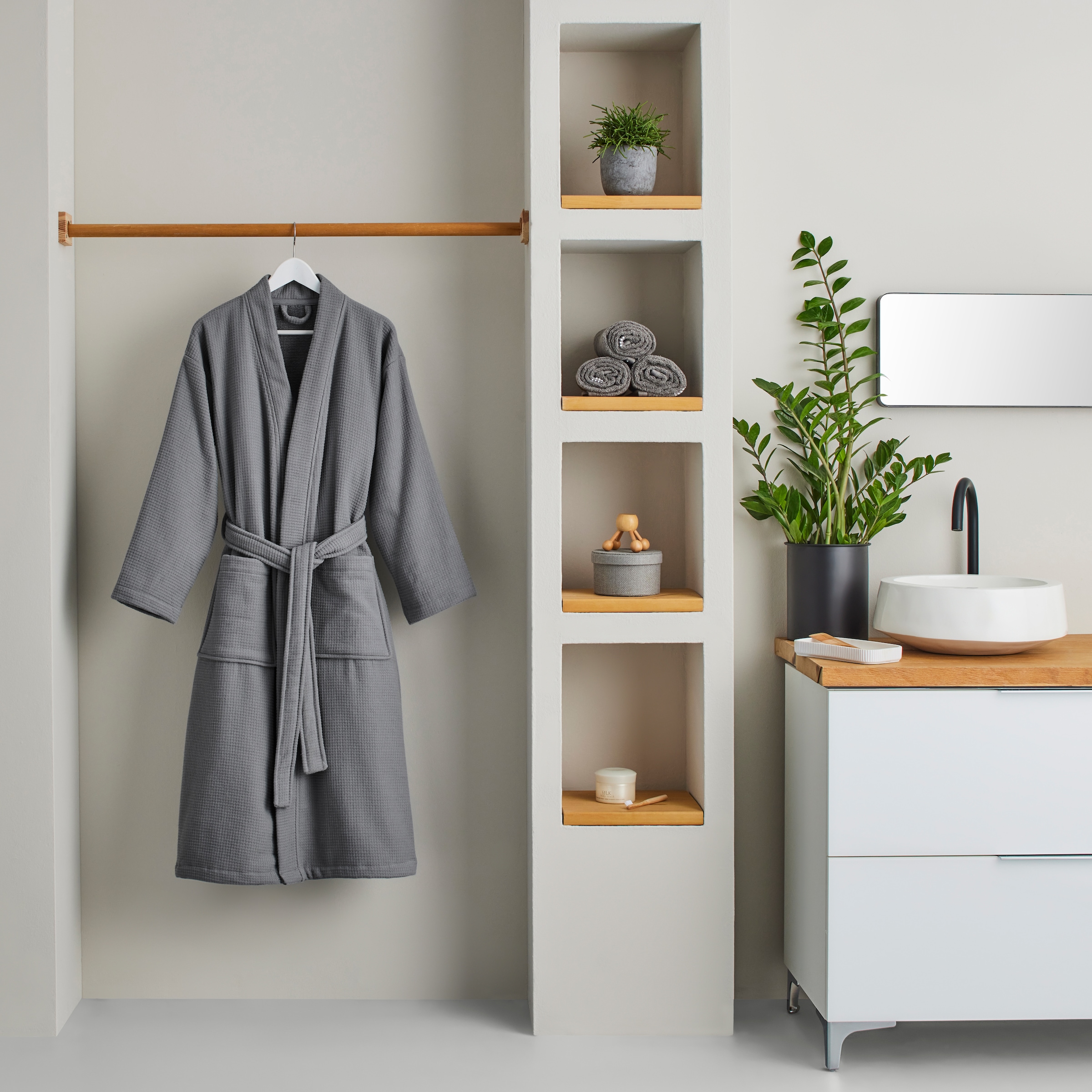 my home Unisex-Bademantel »Merida, Waffelpiqué, Premium Qualität, 500 g/m², Morgenmantel«, (1 St.), Hotelbademantel, dicke Qualität, S-2XL, auch ideal für Sauna & Spa