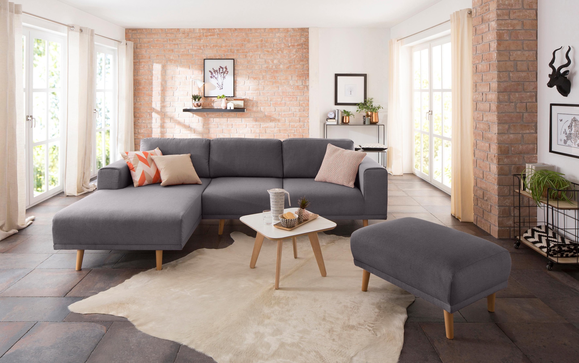 Home affaire Ecksofa »Lasse L-Form« im scandinavischen Stil mit Holzfüßen