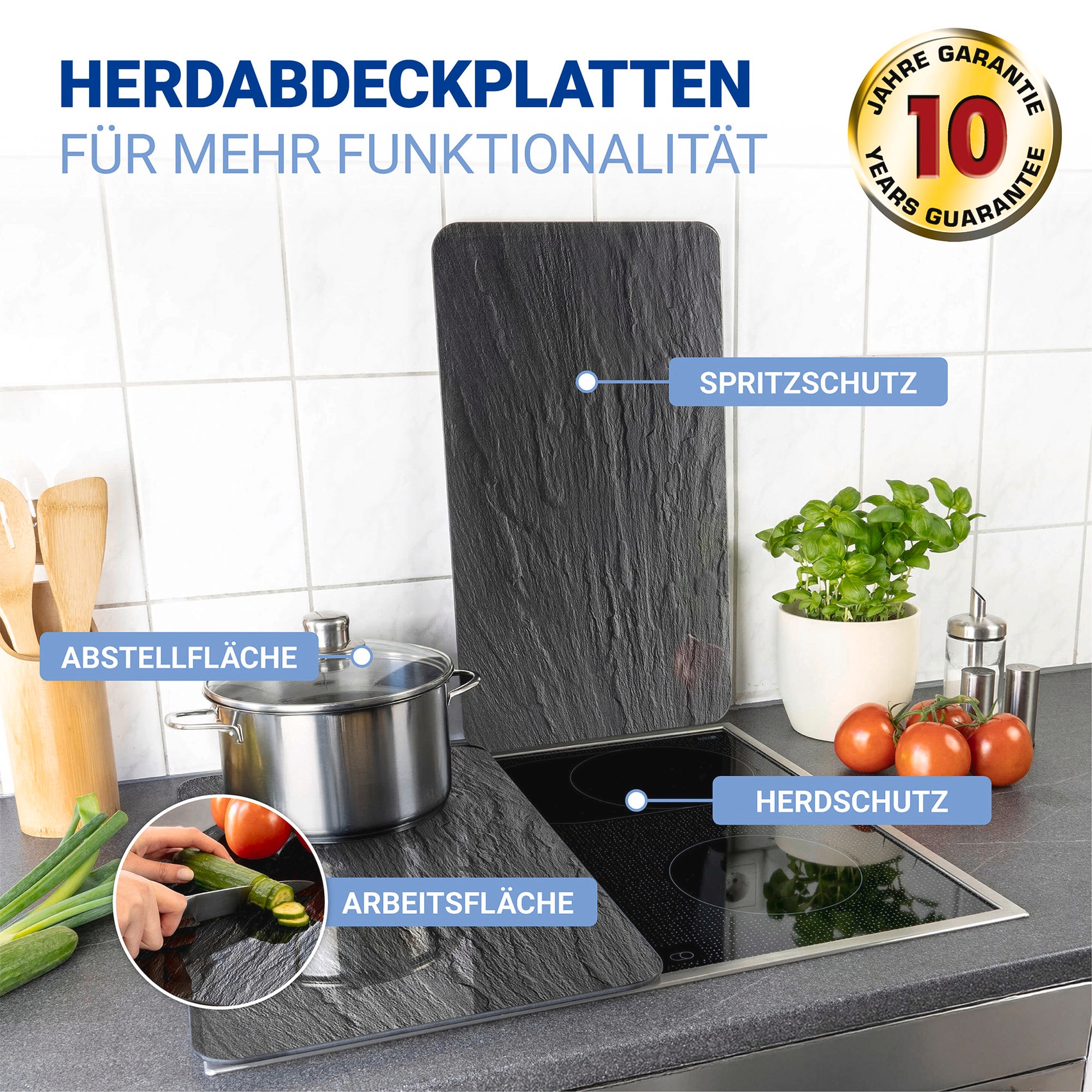 WENKO Herdblende-/Abdeckplatte »Universal Modell Schiefer«, (Set, 2 tlg.), Herdabdeckung für alle Herdarten, kratzfest, mit rutschfesten Füßen