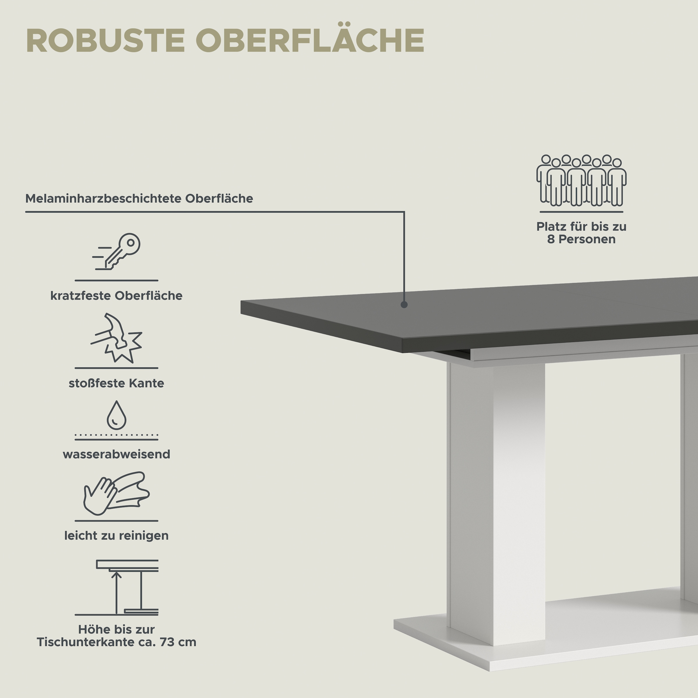 INOSIGN Esstisch »Motus, ausziehbar 150 -190 cm, inklusive 40 cm Einlegeplatte«, (Set, 1 St.), Doppelsäulengestell mit Bodenplatte, Tisch, Esstisch, Küche