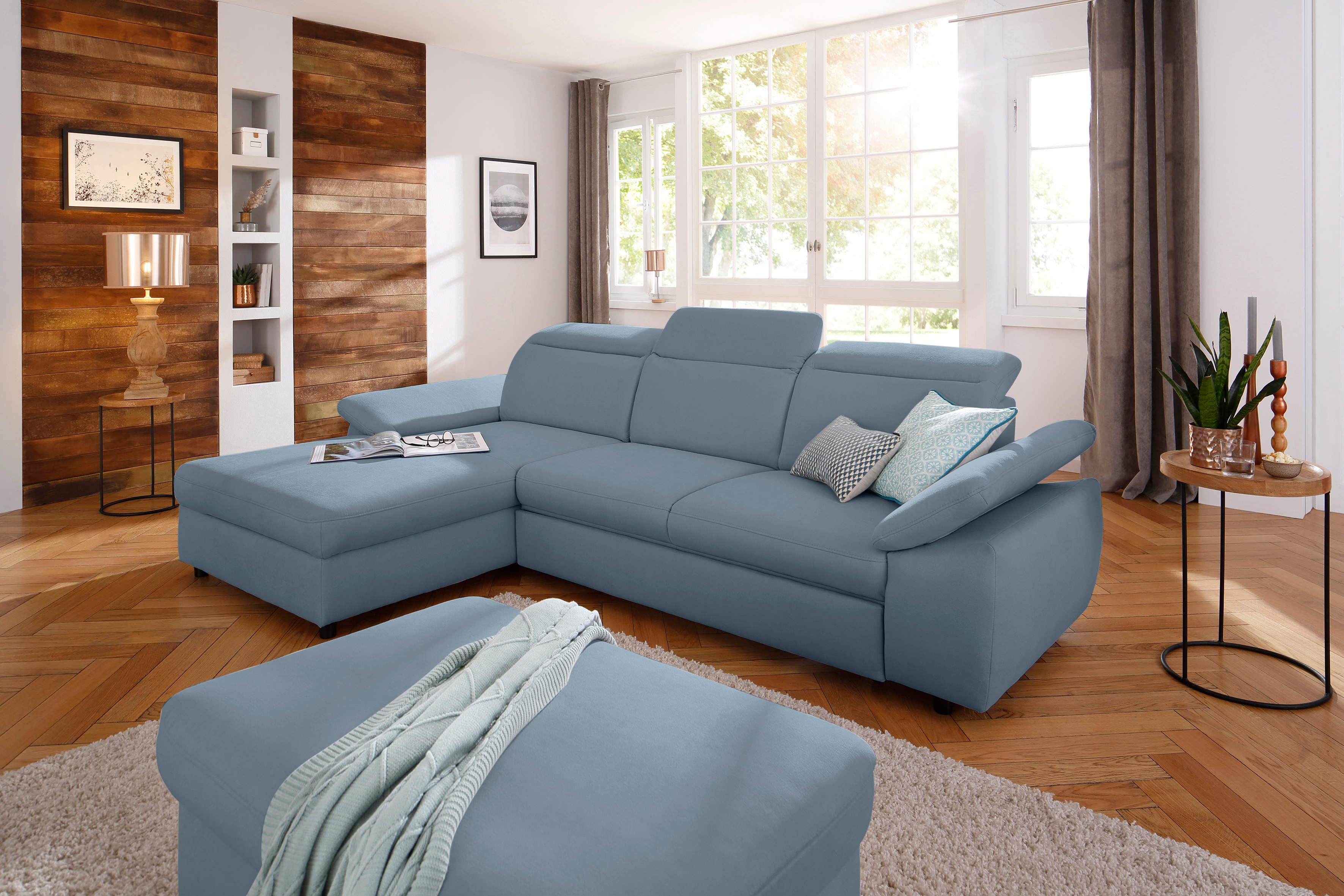 OTTO home Ecksofa "Mauritius L-Form" mit Kopfteil- und Armlehnverstellung, Schlaffunktion & Bettkasten