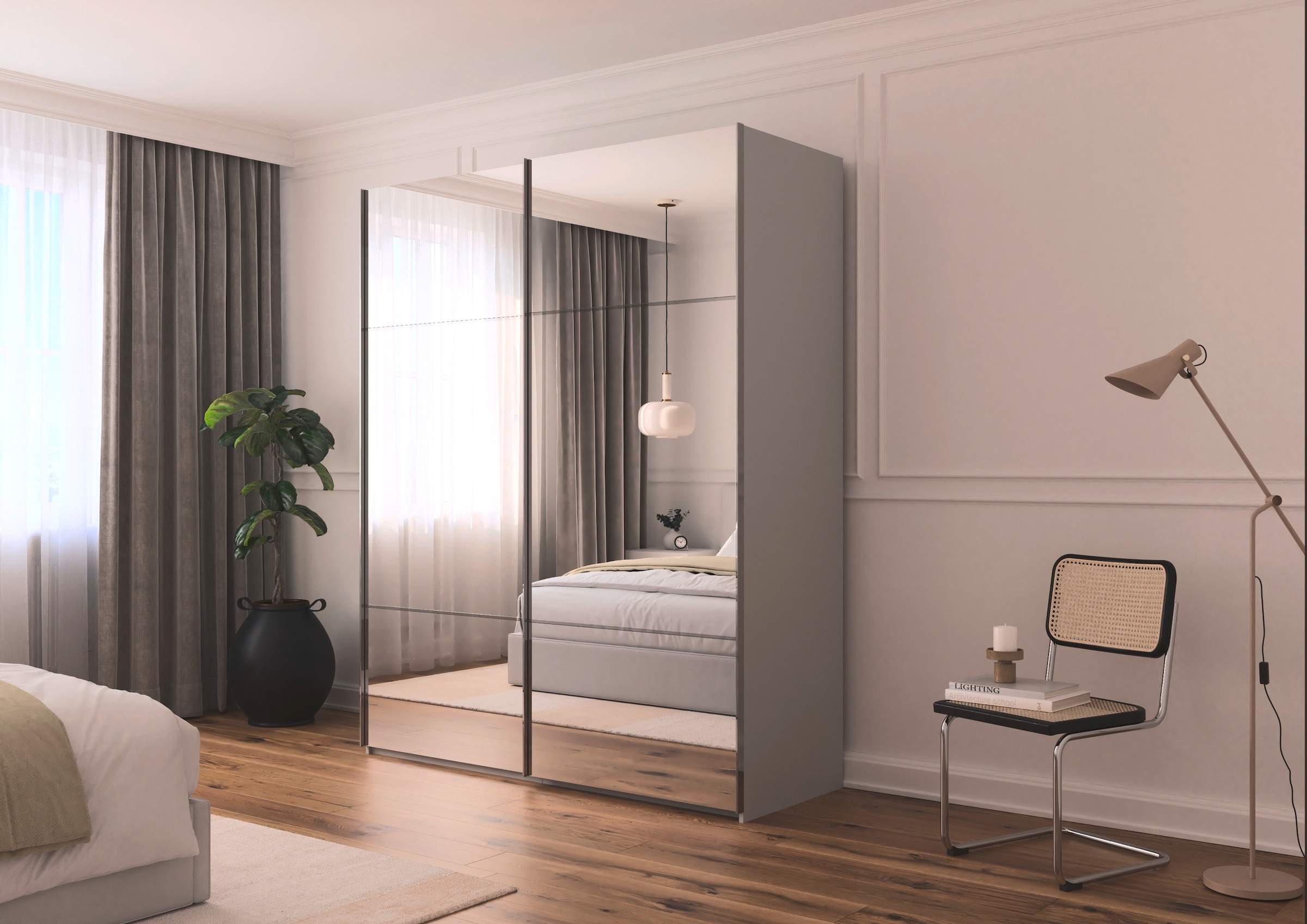 rauch Schwebetürenschrank »Kleiderschrank Schrank Garderobe Schlafzimmerschrank SCALE-TRIO« edle dreigeteilte Front mit 2 Zierleisten Spiegelfront MADE IN GERMANY
