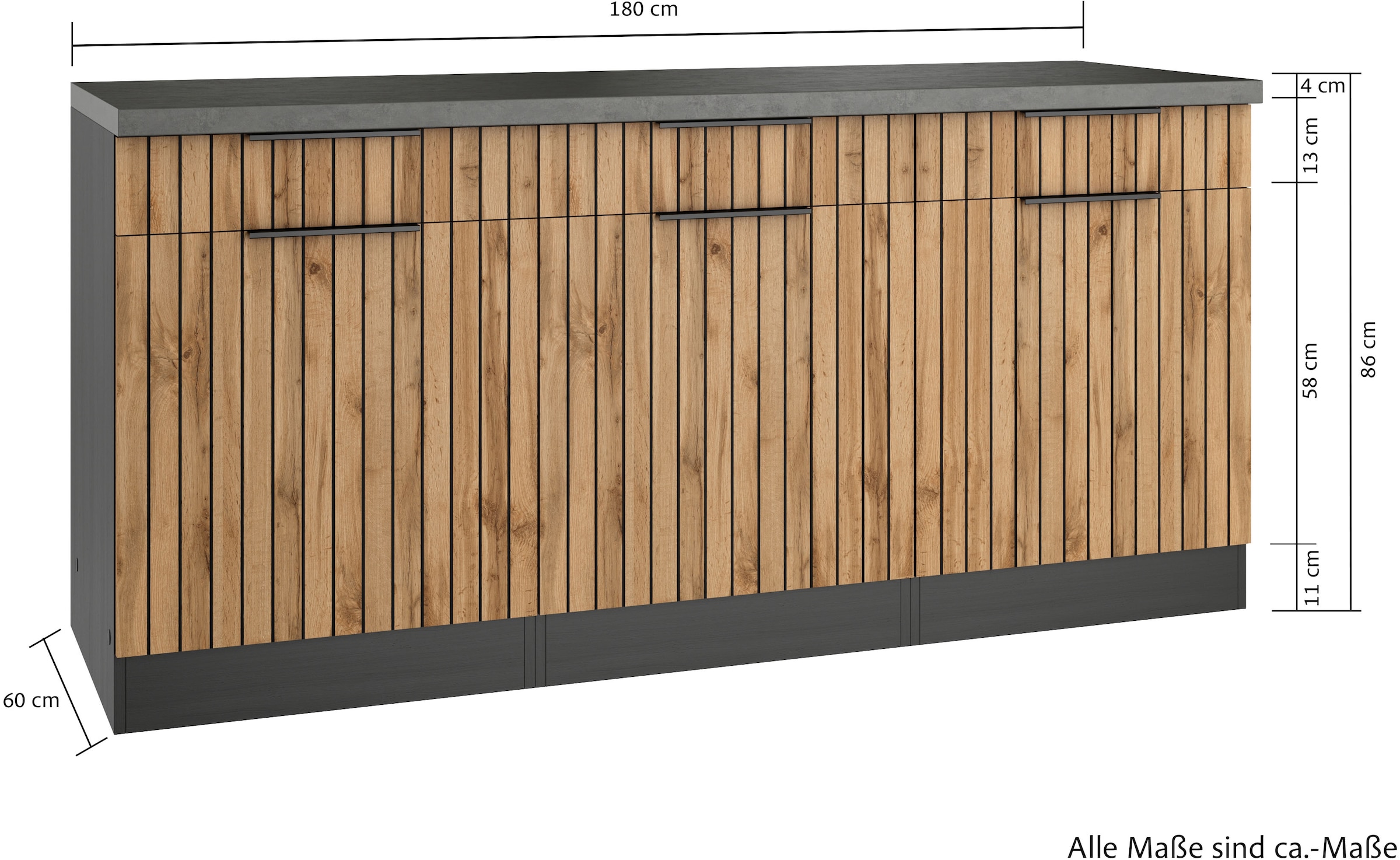 KOCHSTATION Unterschrank »KS-Lagos«, Breite 180 cm, 3 Türen, 3 Schubkästen