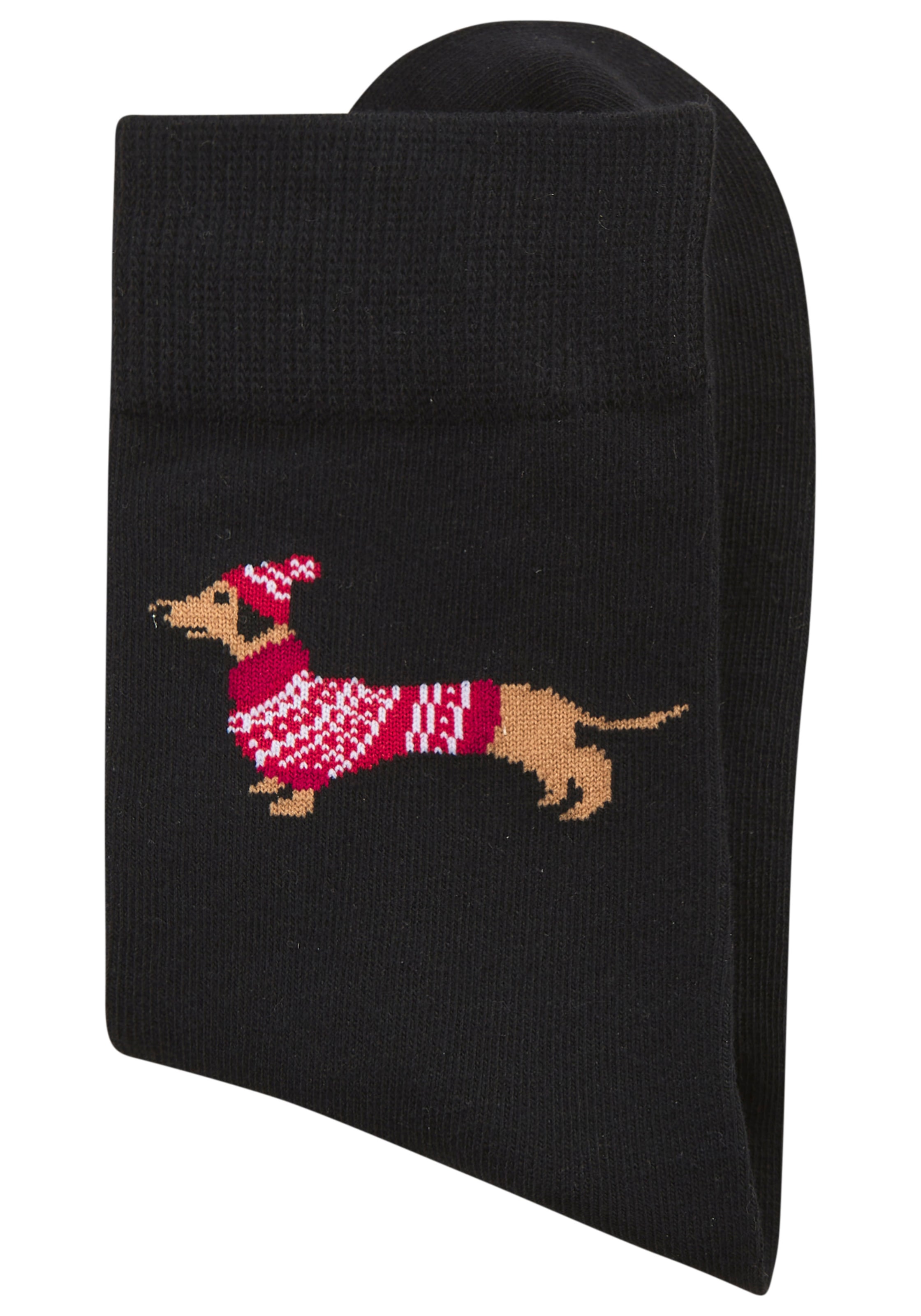 LASCANA Socken Packung, 3 Paar tlg. mit weihnachtlichem Dackelmotiv