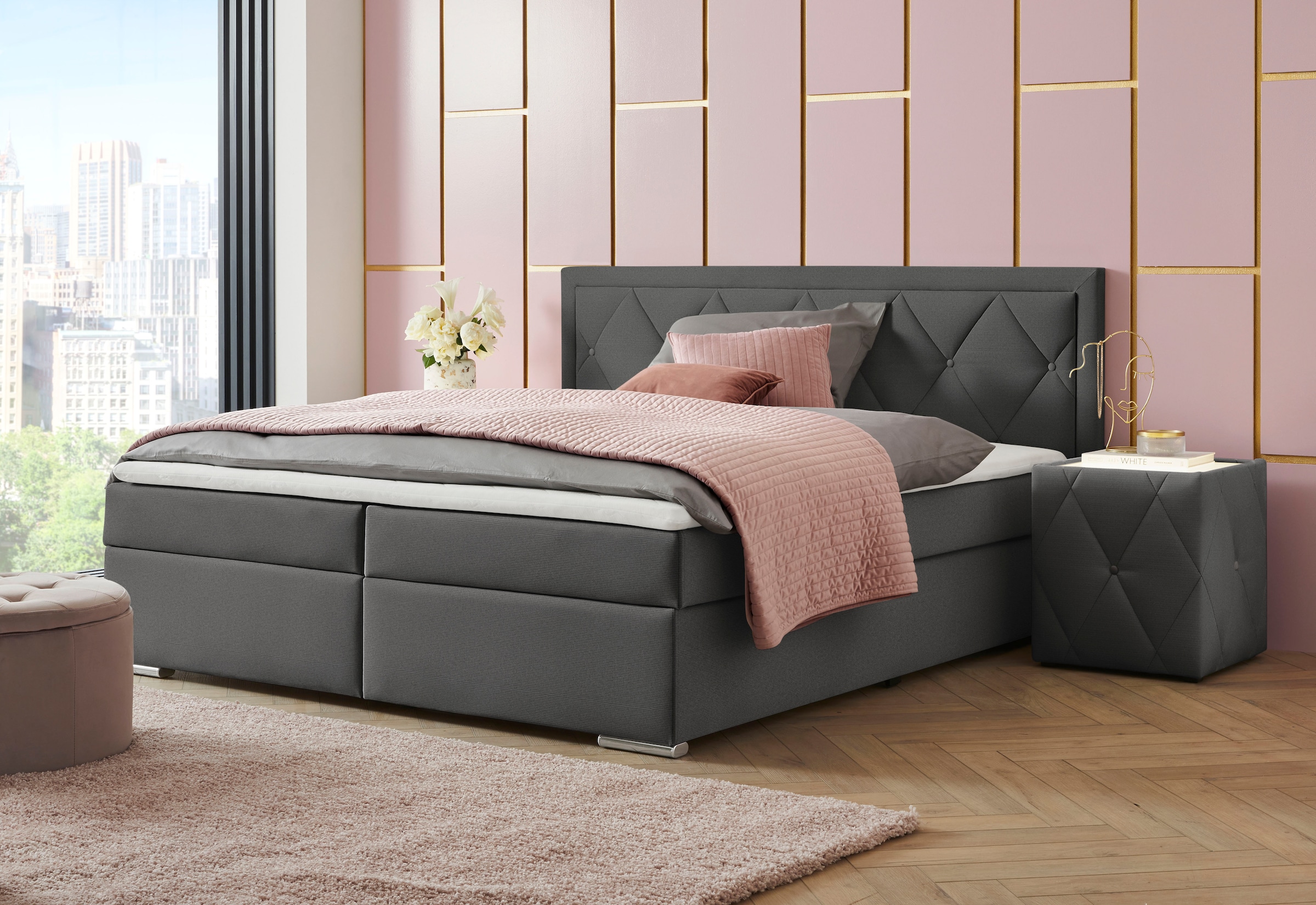 Leonique Boxbett »Alfie, Bestseller, wahlweise mit Bettkasten« mit Knopfheftung im Kopfteil, H2, H3 und H4 wählbar