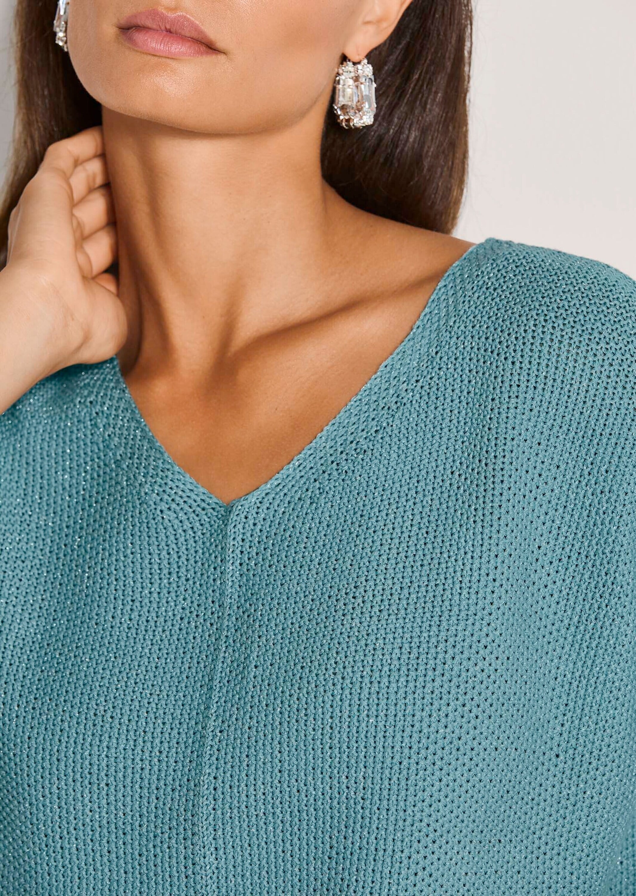 MADELEINE Longpullover »Strickpullover Strukturpullover mit Glanzeffekt« Glanzgarn