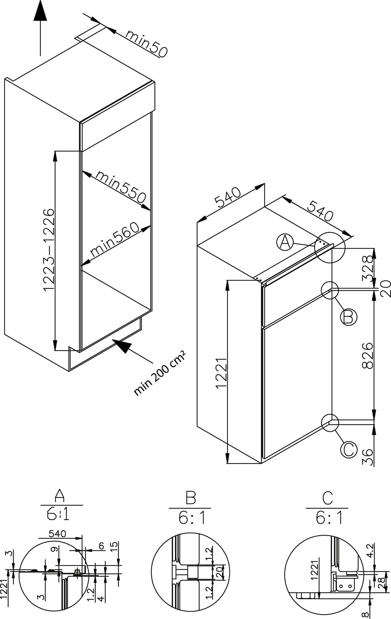 Amica Einbaukühlgefrierkombination »EDTS cm 3 XXL Abtauautomatik Jahren 54 cm 122,1 900, breit, Garantie EDTS 372 900«, hoch, mit 372