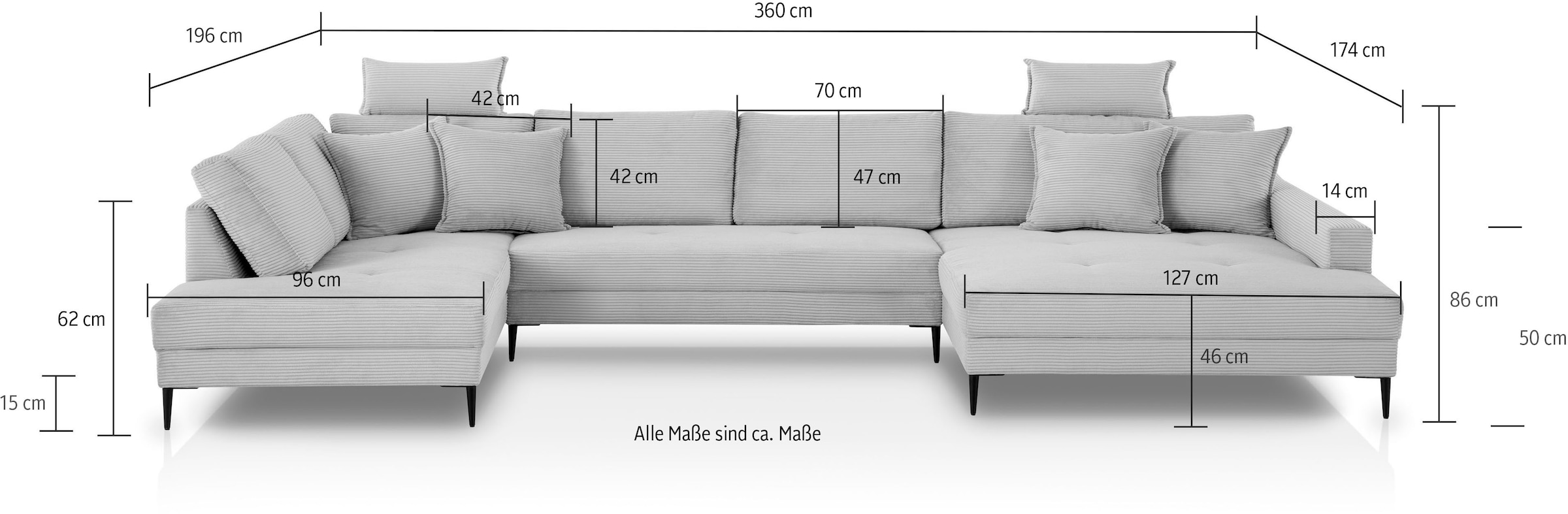 Trends by HG Wohnlandschaft »Summer U-Form«, in Cord-Stoff mit Metallfuß