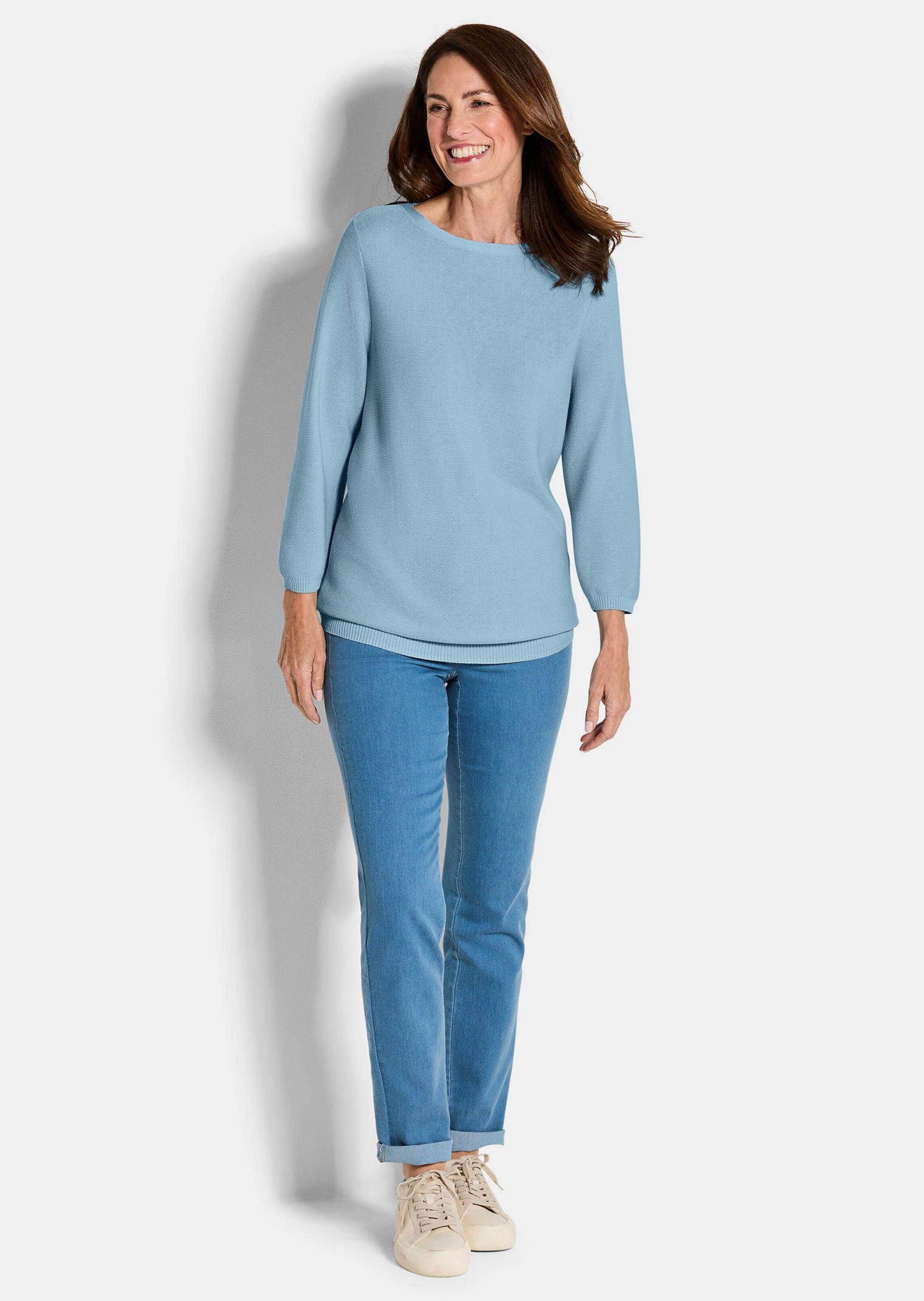 GOLDNER Rundhalspullover »Eleganter Baumwollpullover, Halbarm« U-Boot-Ausschnitt