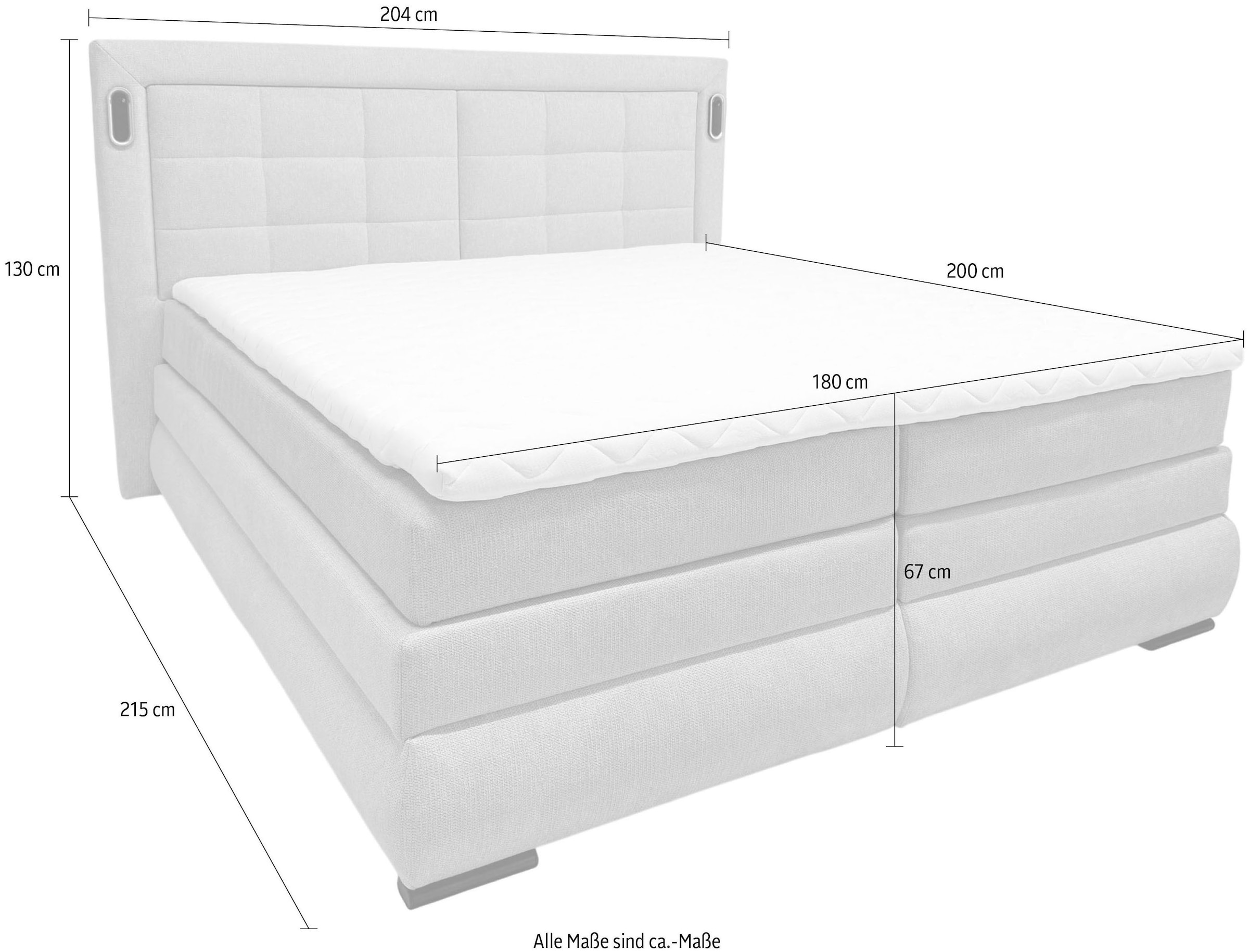 OTTO home Boxspringbett »MIVVA mit Bettkasten, mit Taschenfederkernmatratze H3, H3/H4 mix, H4« mit Kaltschaum- oder Visco-Topper (bei H4), Komfortliegehöhe 67cm
