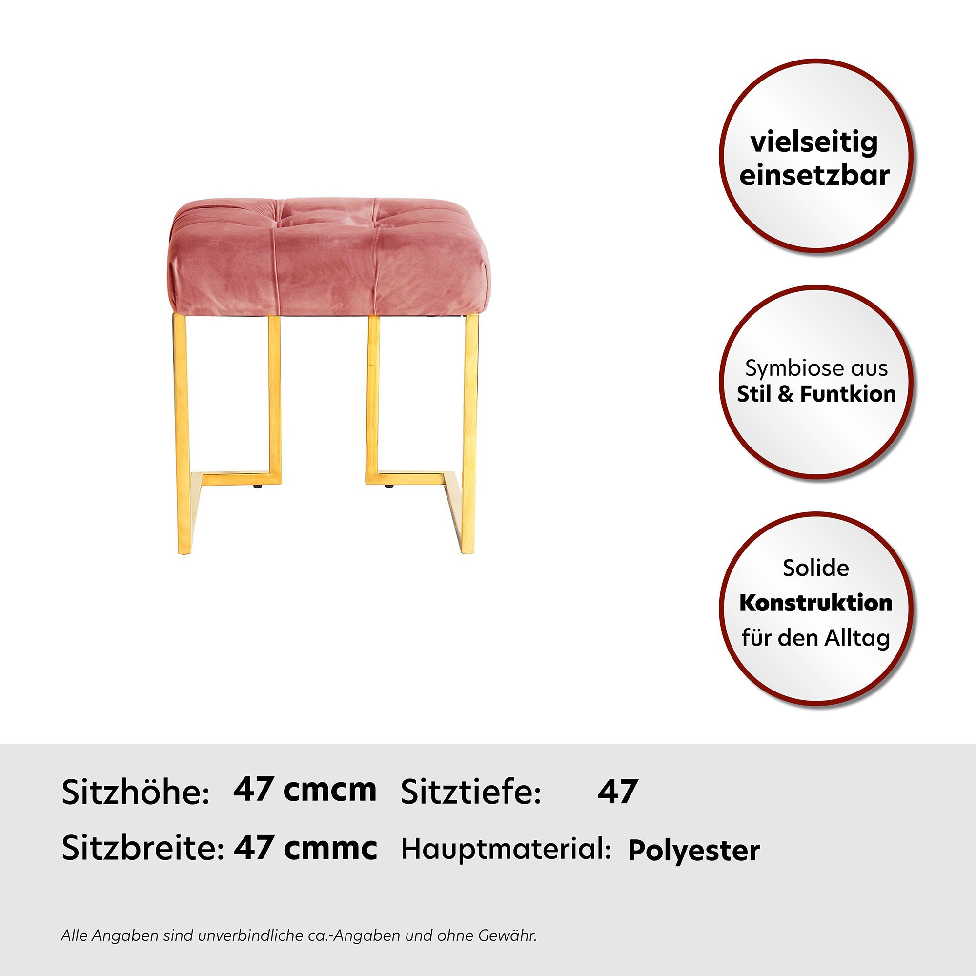Kayoom Sitzhocker »Hocker Rare, Edler Touch durch goldenes Gestell«, (1 St.), eckig, samtweich, gesteppt, mit Zierknöpfen, Edelstahlgestell