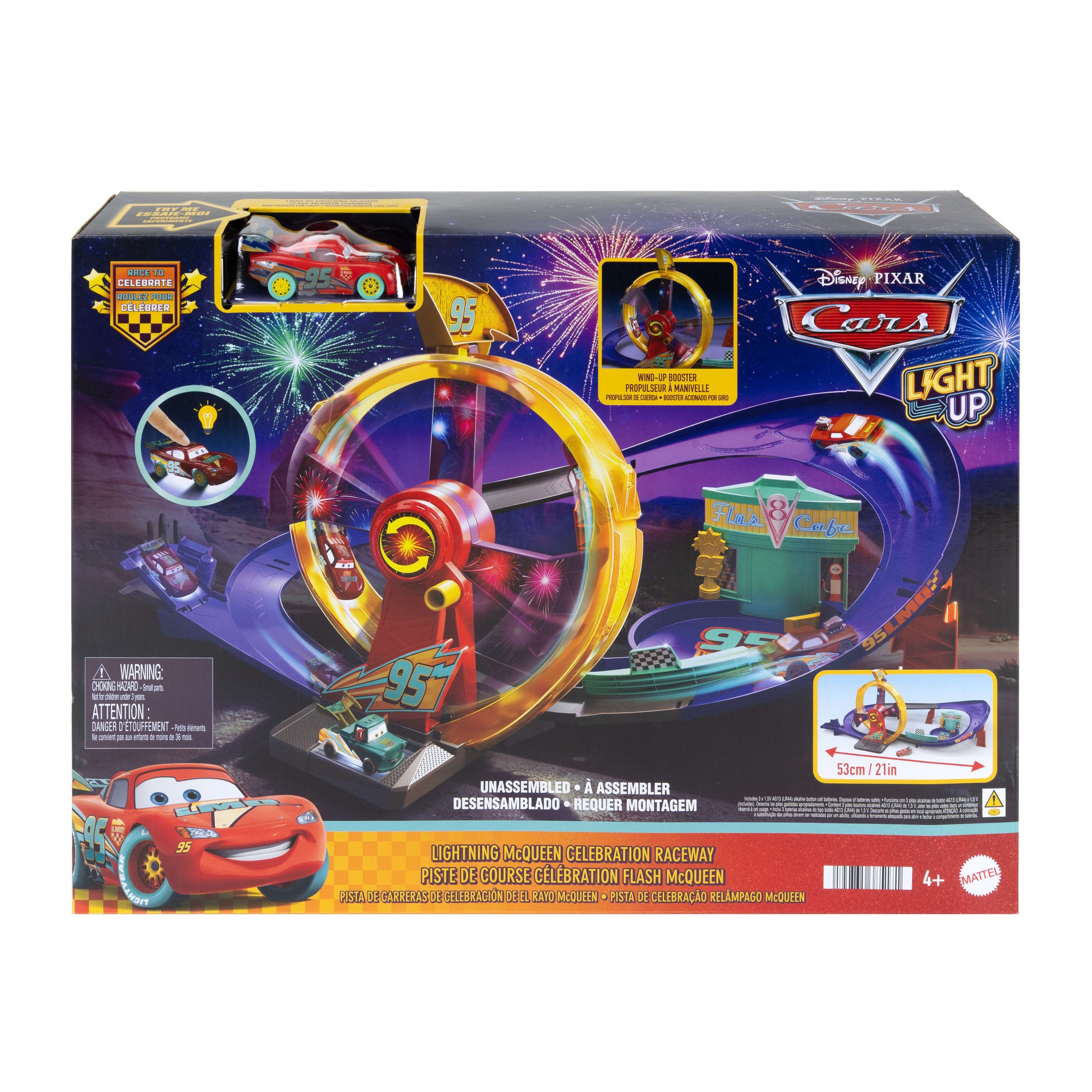 Mattel® Autorennbahn »Disney Pixar Cars, Lightning McQueen Celebration Rennstrecke« Inklusive Fahrzeug mit Licht