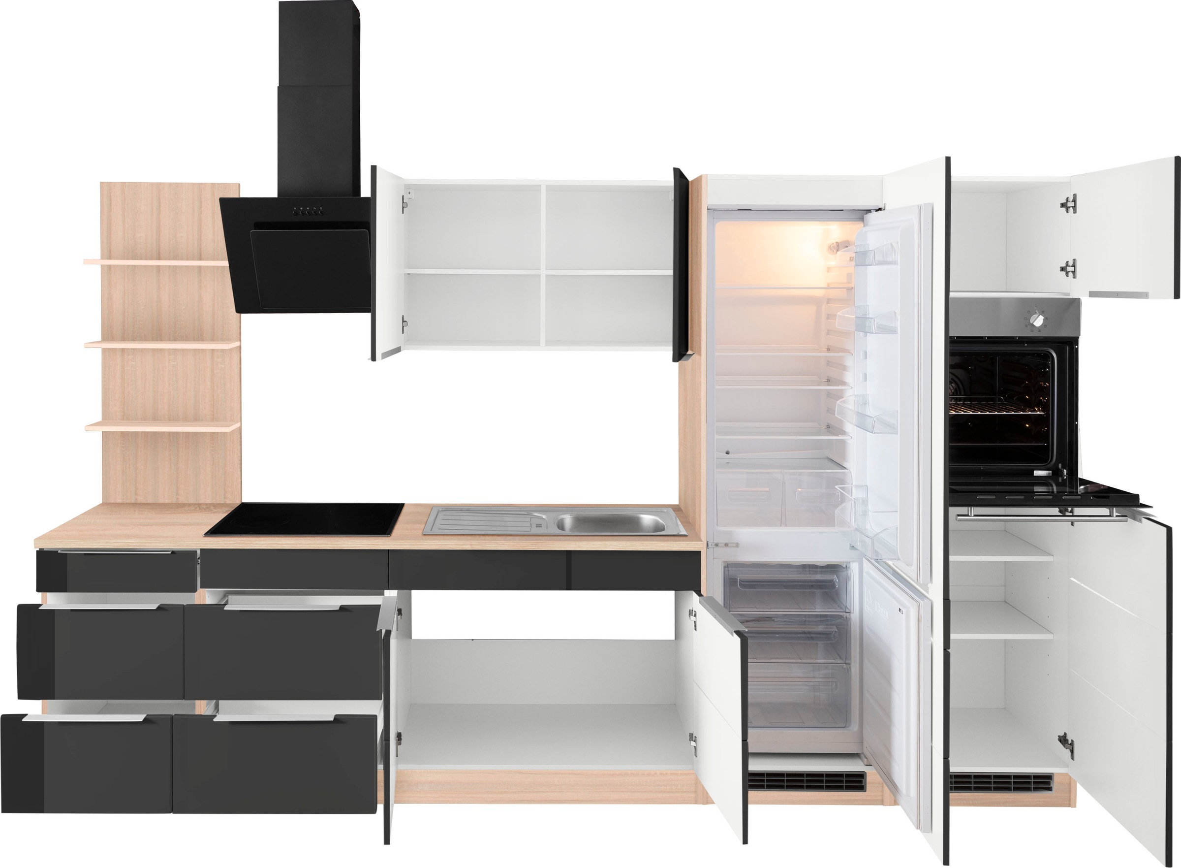 KOCHSTATION Küchenzeile »KS-Brindisi Breite 330 cm«, wahlweise mit E-Geräten und Induktion, mit MDF-Fronten und Regal