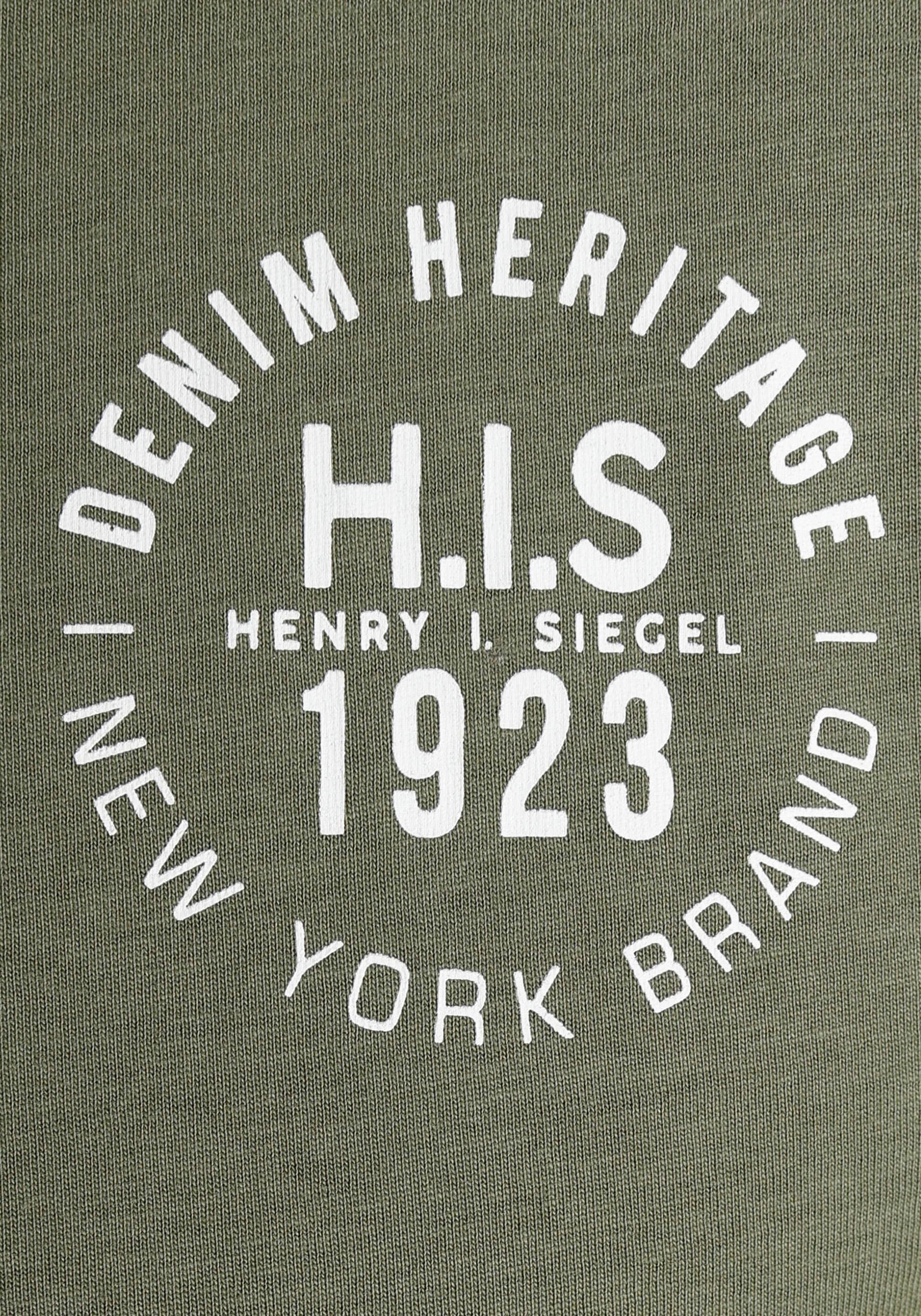 H.I.S Langarmshirt, (Packung, 2 tlg., 2er-Pack), Langarm, bedruckt, Rundhalsausschnitt, aus 100% Baumwolle