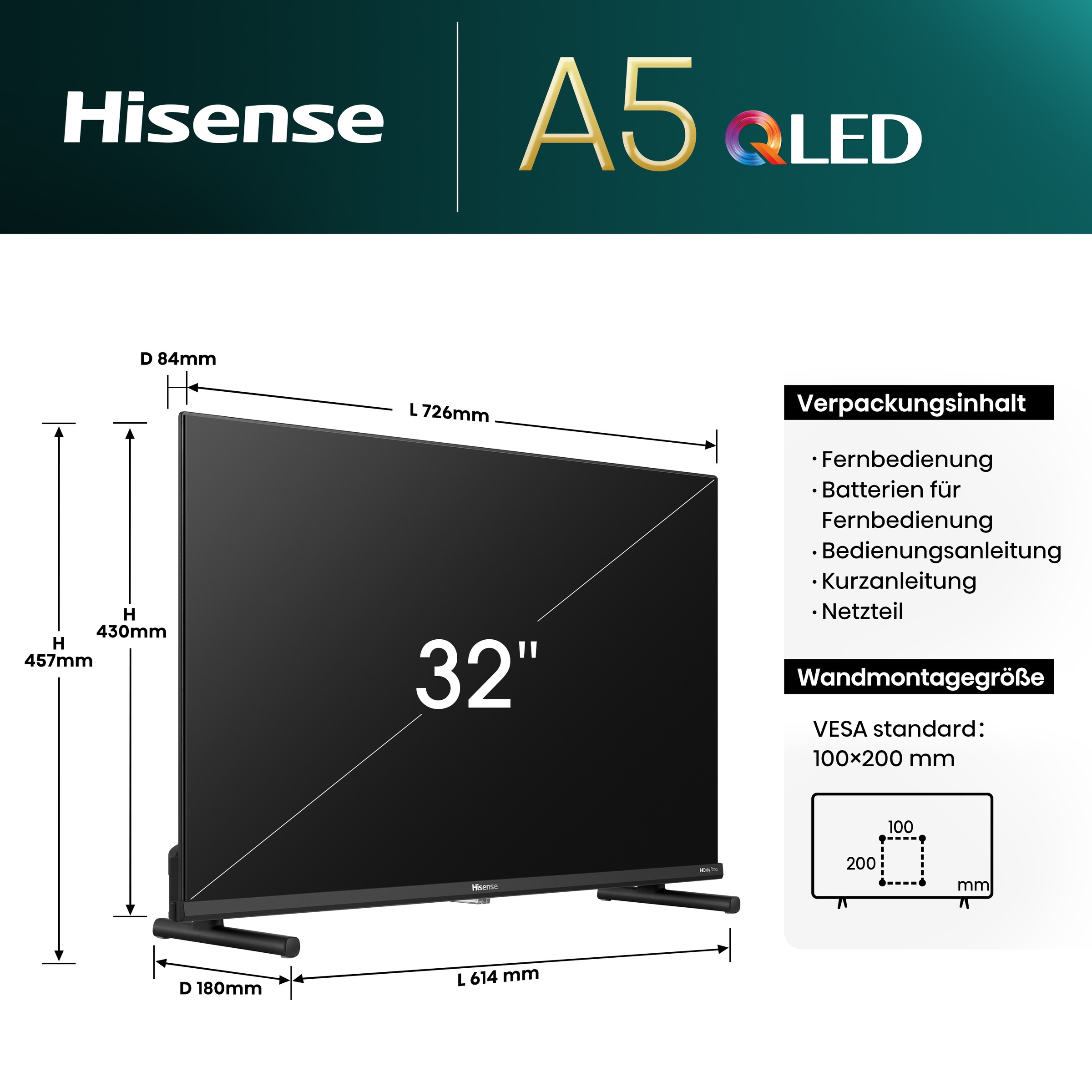 Hisense LED-Fernseher »32A5NQ«, 80 cm/32 Zoll, HD, Smart-TV, 2K FHD QLED