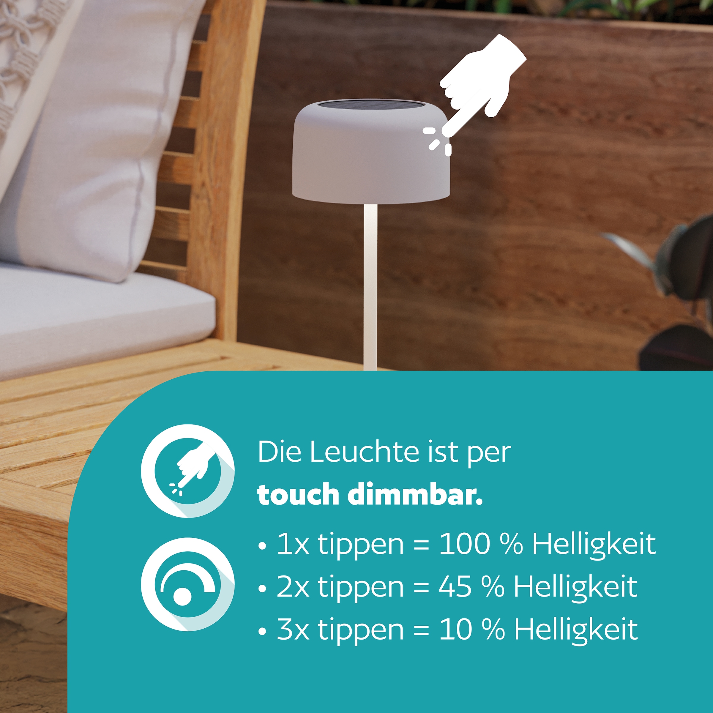 EGLO Tischleuchte »ROCCANOVA Tischlampe - Stahl - SOLAR-LED - 2,8W - IP44« LED-Modul 1 Stk. Warmweiß Solarleuchte, Außentischleuchte, Akku, Leselampe, H30 x Ø13,5 cm