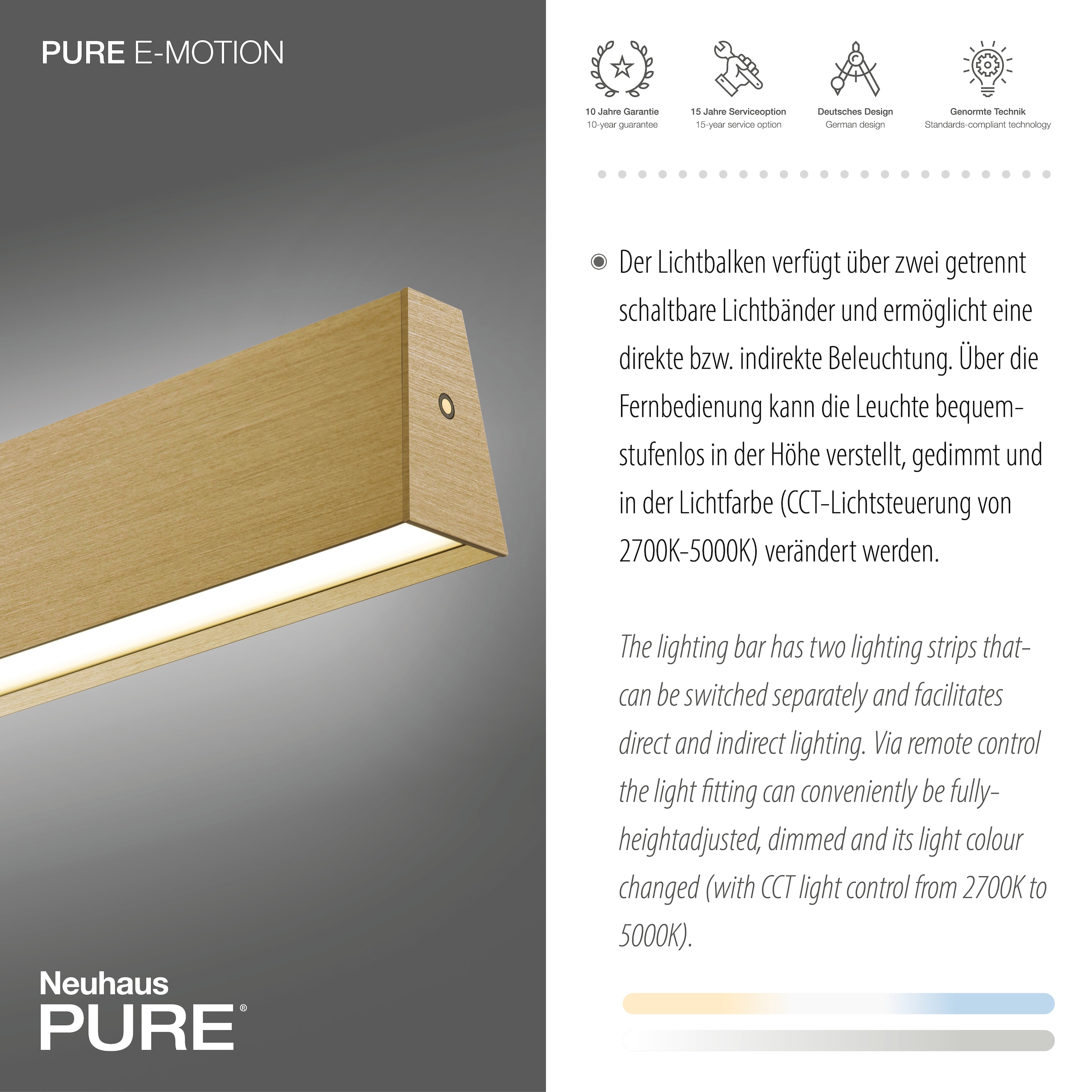 Neuhaus PURE LED Pendelleuchte »PURE E-Motion« LED-Board 1 Stk. warmweiß - kaltweiß e-LIFT® Funktion, CCT, dimmbar, Up-&Downlight