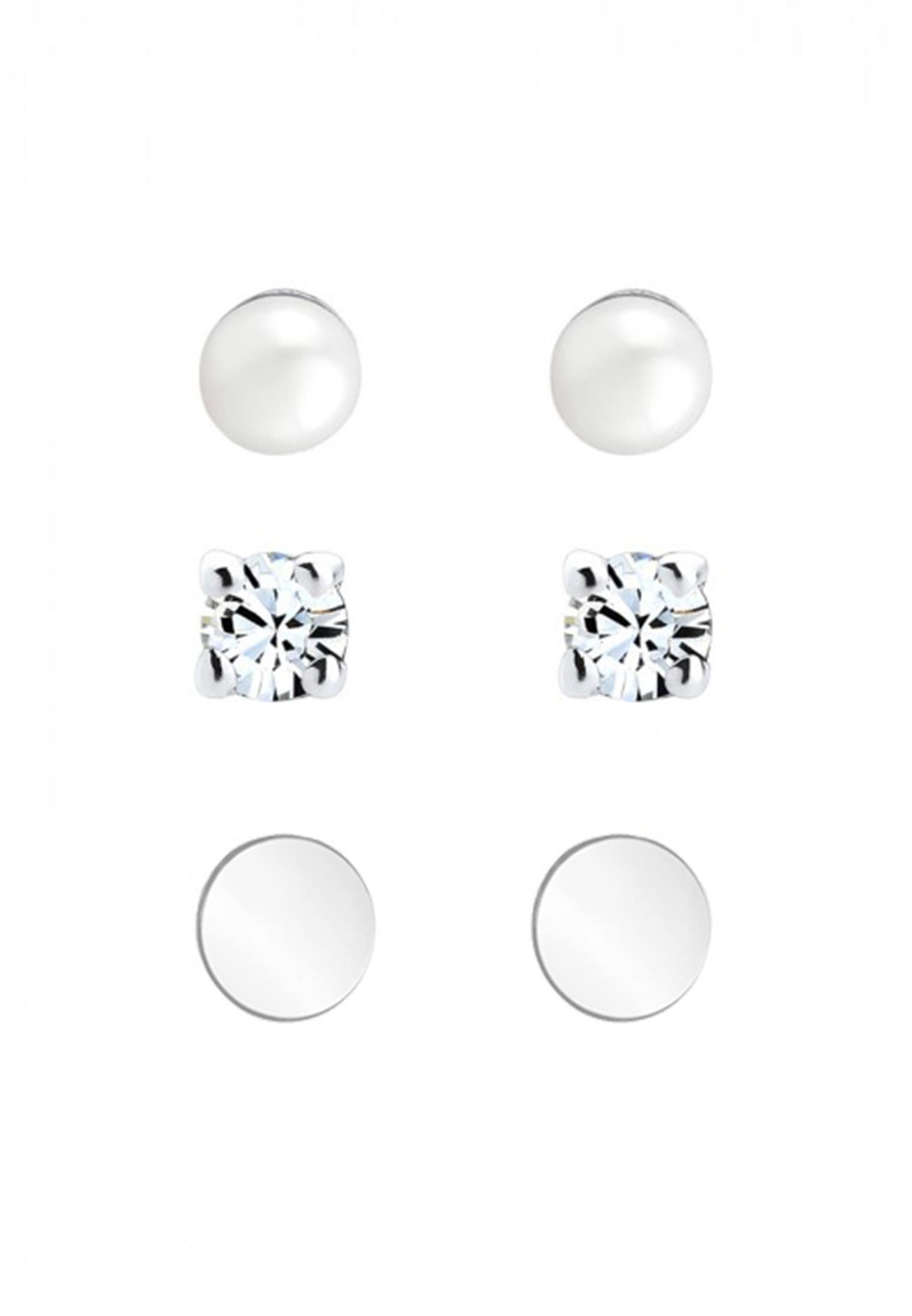 Elli Ohrstecker-Set »Ohrringe Ohrstecker Perle Glas Kristalle 3er Set 925 Sterling Silber«