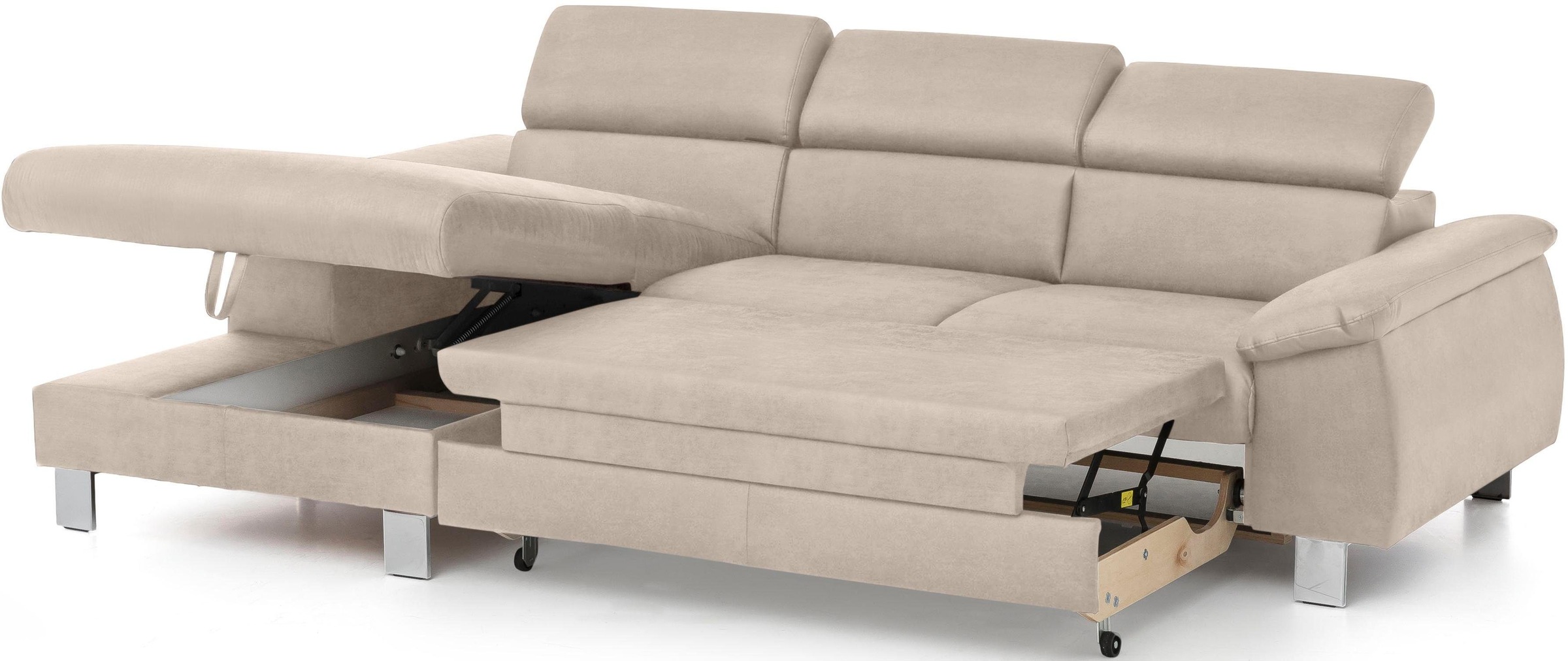 COTTA Ecksofa Komaris, Ecksofa, wahlweise mit RGB-LED-Beleuchtung und Bettfunktion/Bettkasten