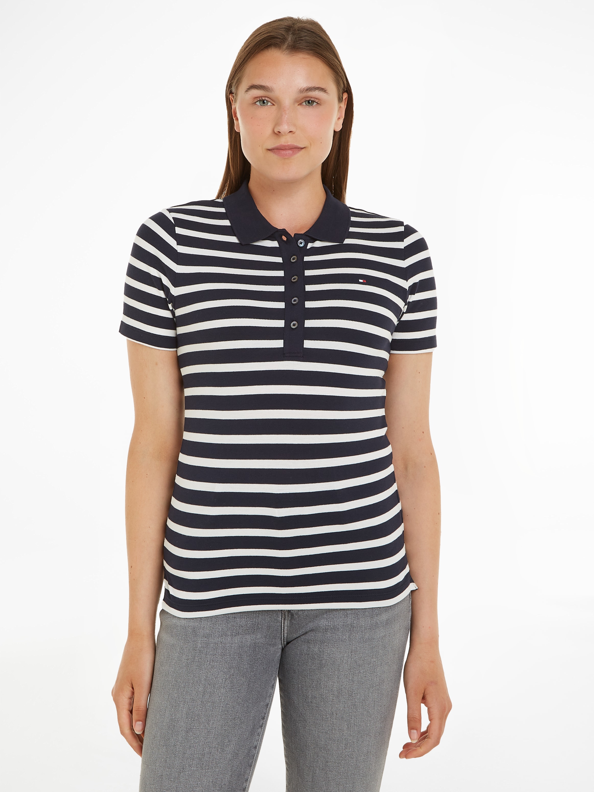 Poloshirt »1985 SLIM PIQUE STRIPE POLO SS«, mit dezenter Tommy Hilfiger Logostickerei