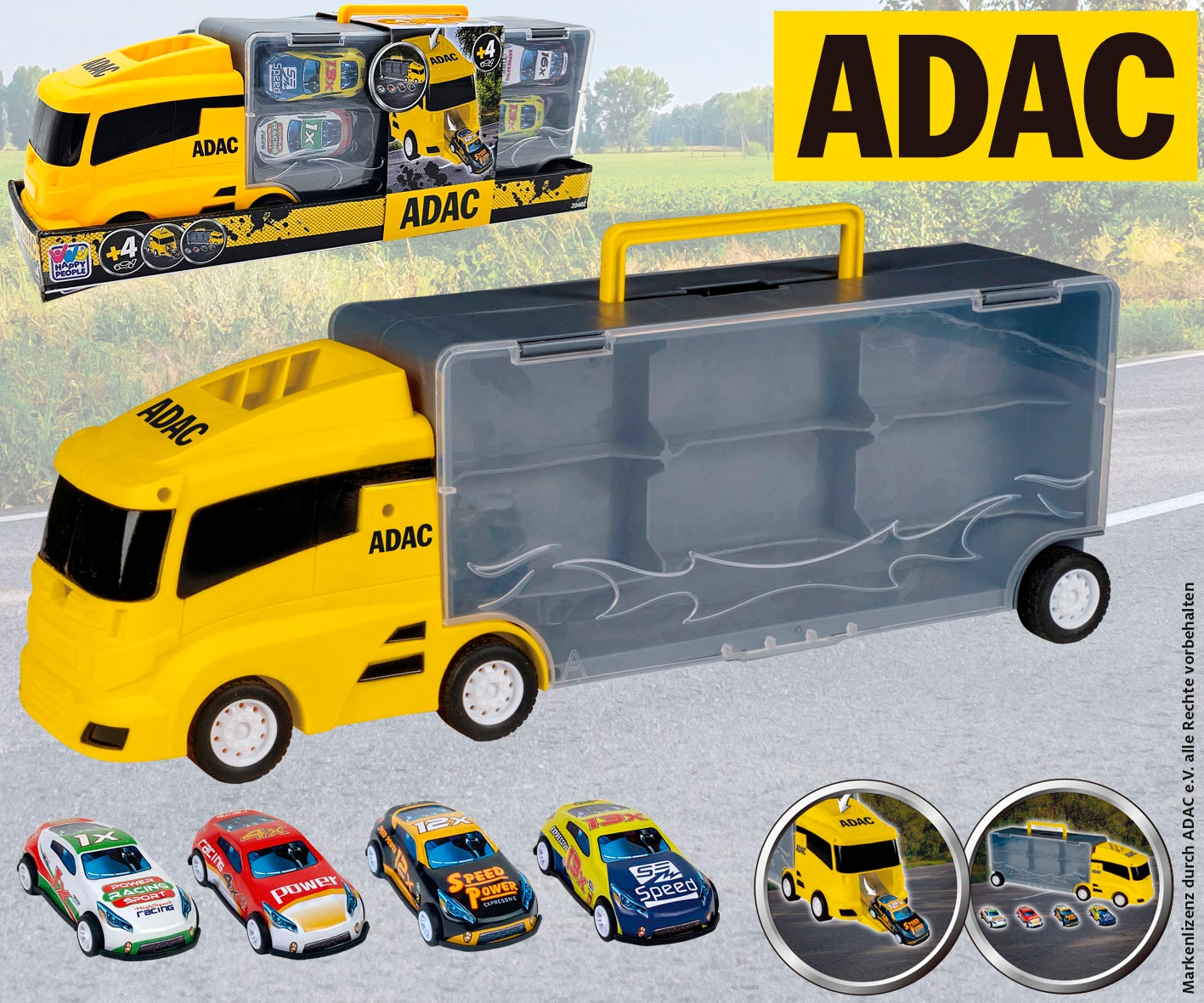 Happy People Spielzeug-LKW »ADAC Autotransporter Koffer«, inklusive 4 Autos