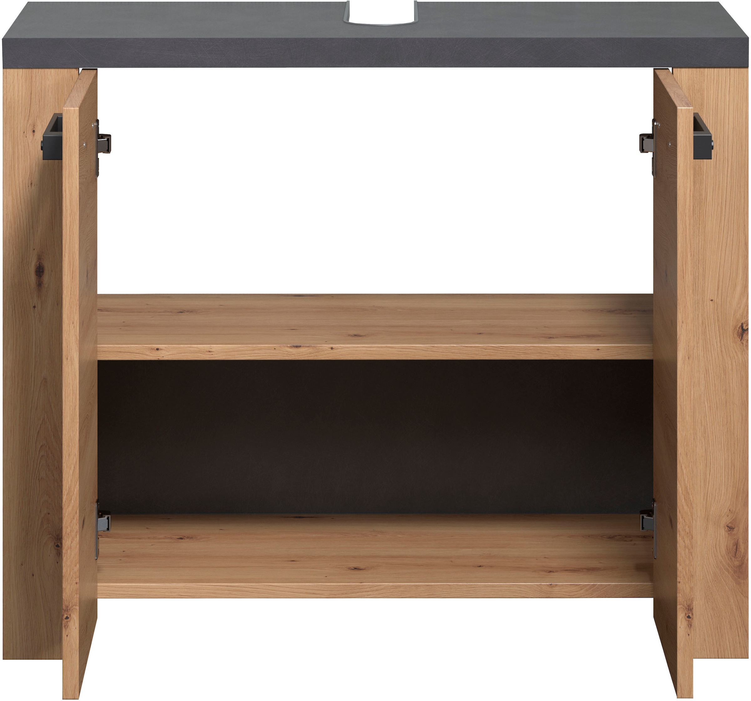 Home affaire Waschbeckenunterschrank »Ambres«, Waschtisch in matter Echtholzoptik - Maße (B/T/H) 79/35/67 cm