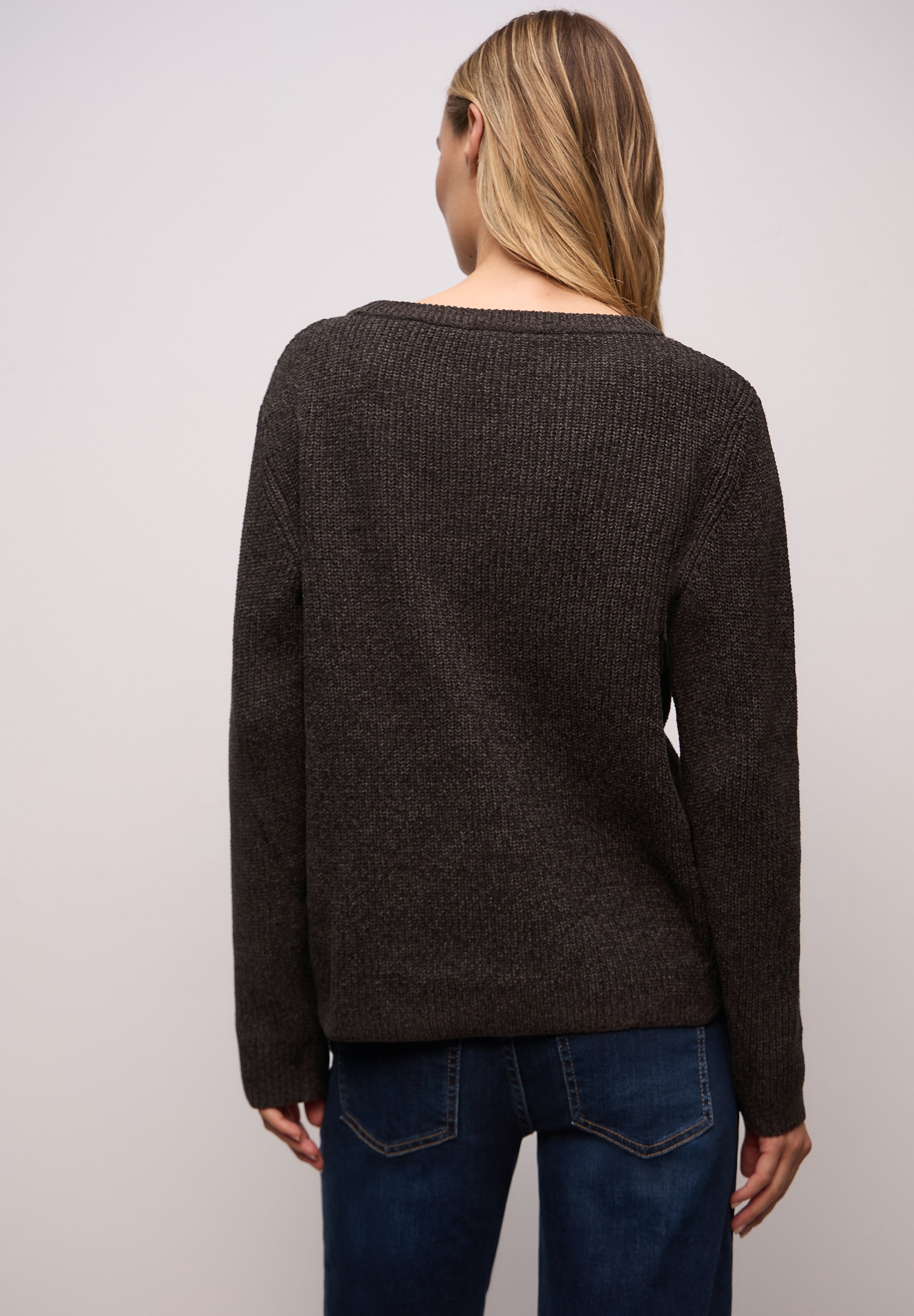 STREET ONE Strickpullover Chenille Pullover mit U-Boot-Auschnitt