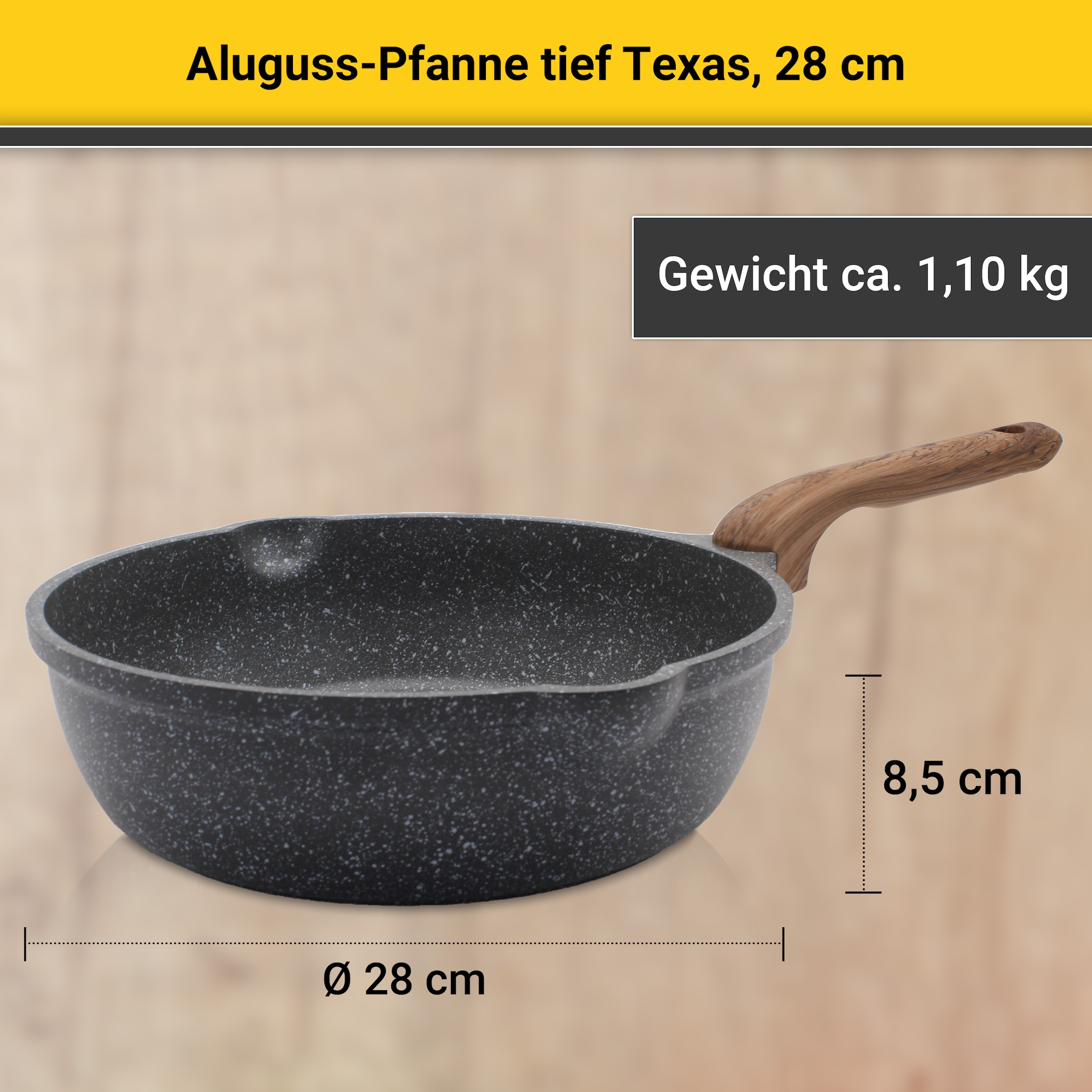 Krüger Bratpfanne »Aluguss Pfanne tief Texas, 28 cm«, Aluminiumguss, (1 tlg.), für Induktions-Kochfelder geeignet