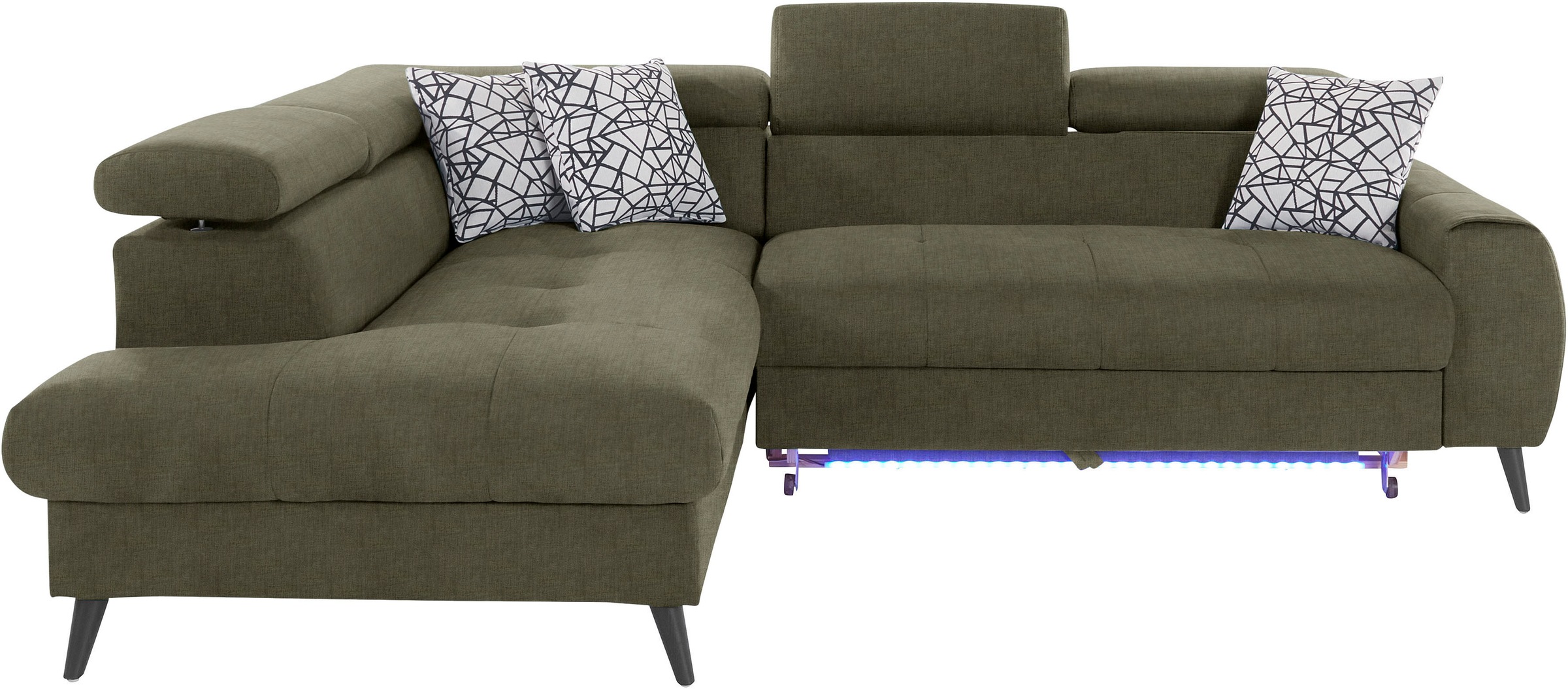 COTTA Ecksofa »Mia L-Form mit 3 Zierkissen«, wahlweise mit Bettfunktion, Bettkasten, Beleuchtung & Wireless-Charger