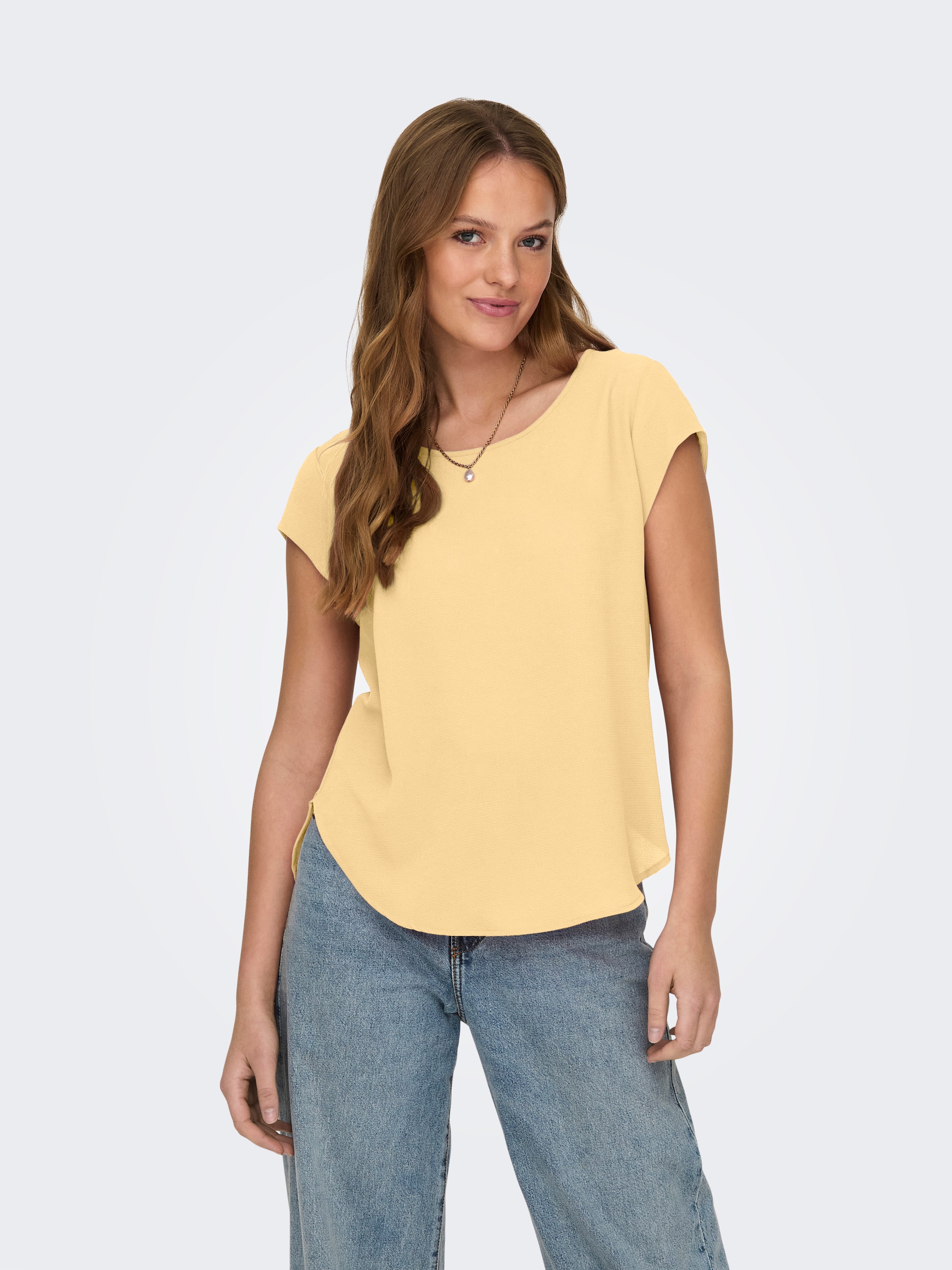 ONLY Kurzarmbluse »ONLVIC – feminines Blusenshirt in lockerer Form« Materialmix, regular fit