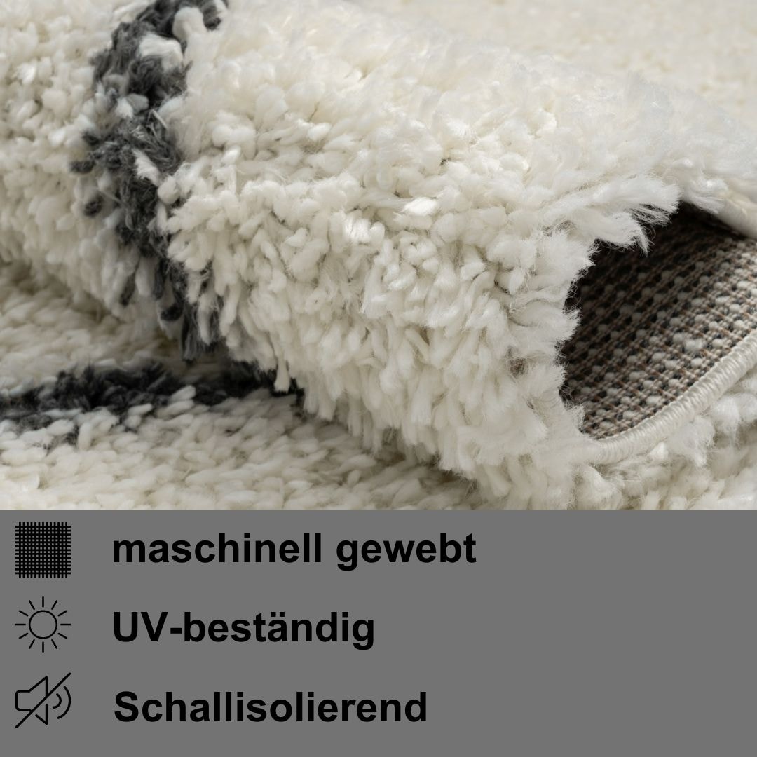Myflair Möbel & Accessoires Hochflor-Teppich »My Shaggy Raute«, rund, Shaggy, Scandi Rauten Design, leicht glänzend, extra flauschig